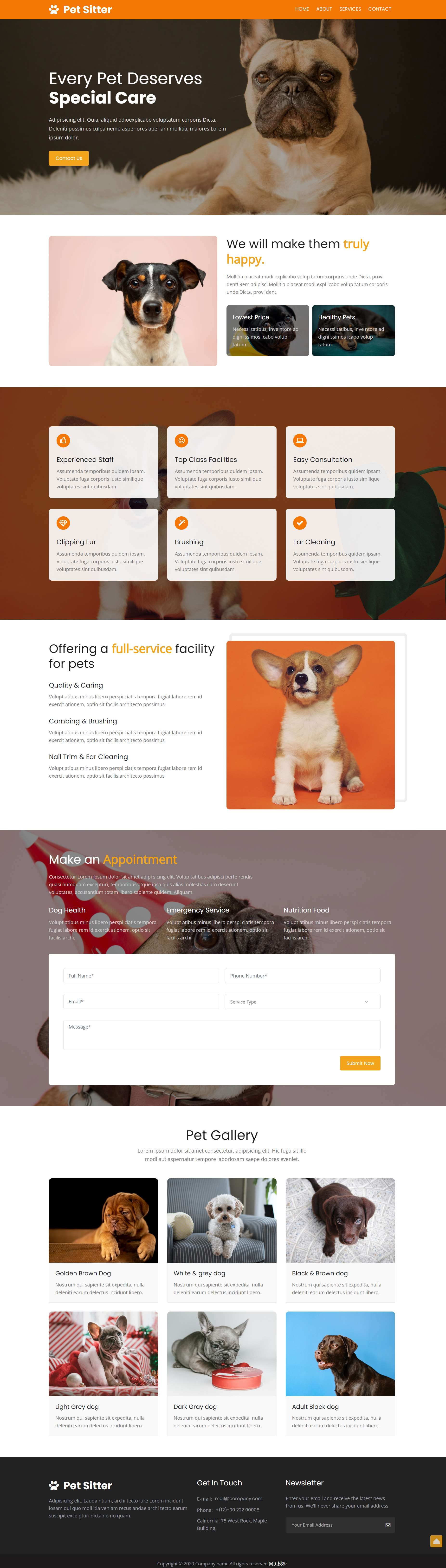 橙色简洁形式pc+wap狗狗宠物网页模板代码