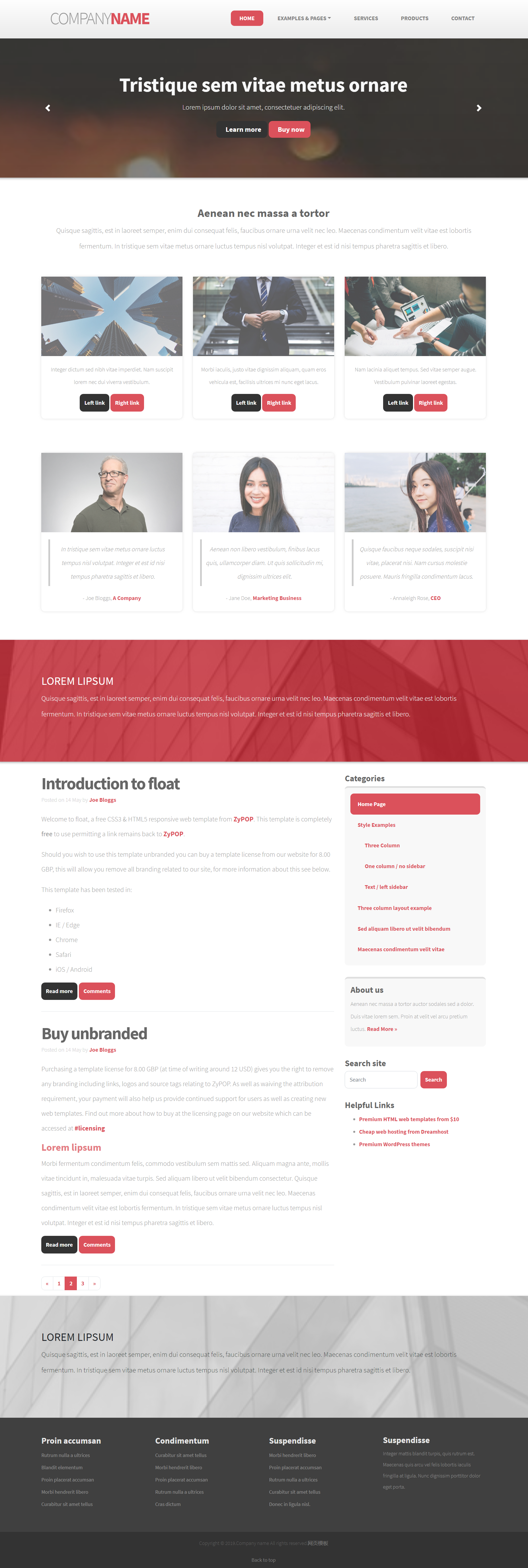 红色简洁风格响应式企业博客网页模板