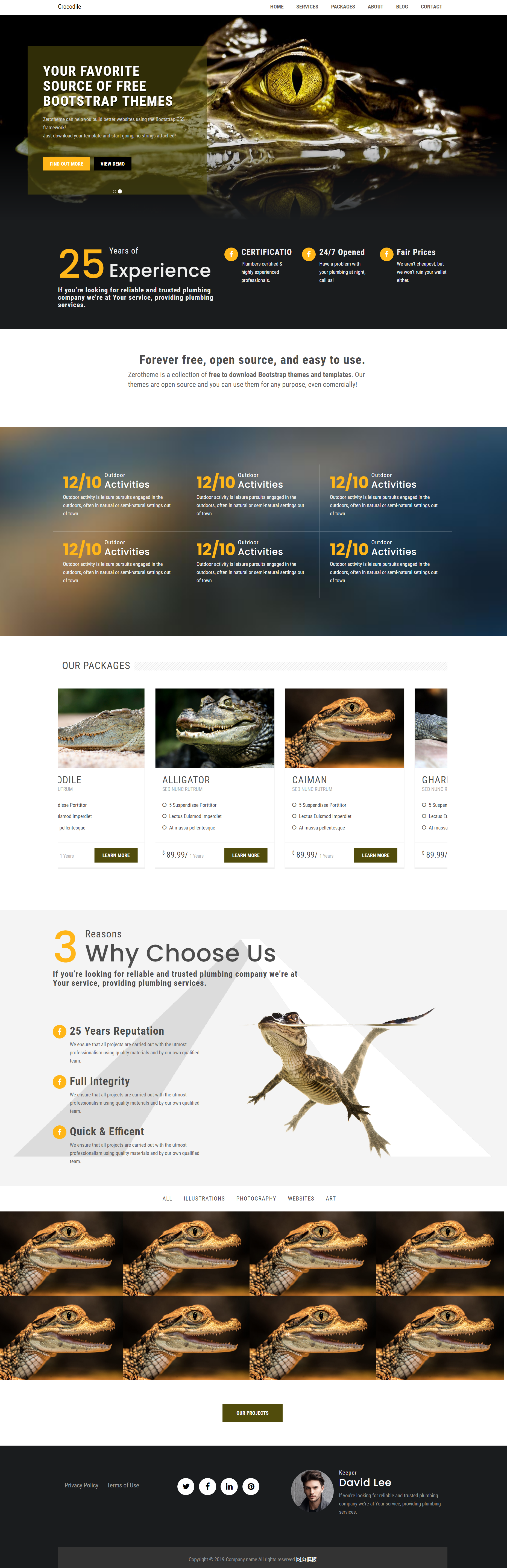 HTML绿色欧美形式人工鳄鱼养殖网页模板代码