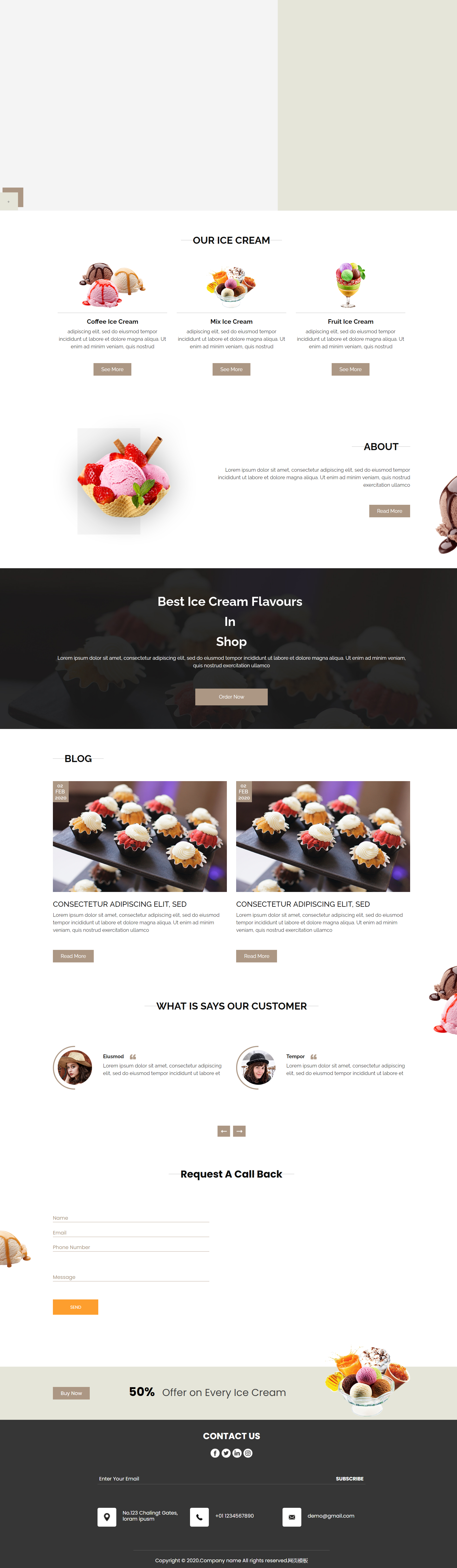 HTML5棕色宽屏样式蛋糕奶油店网页模板代码下载