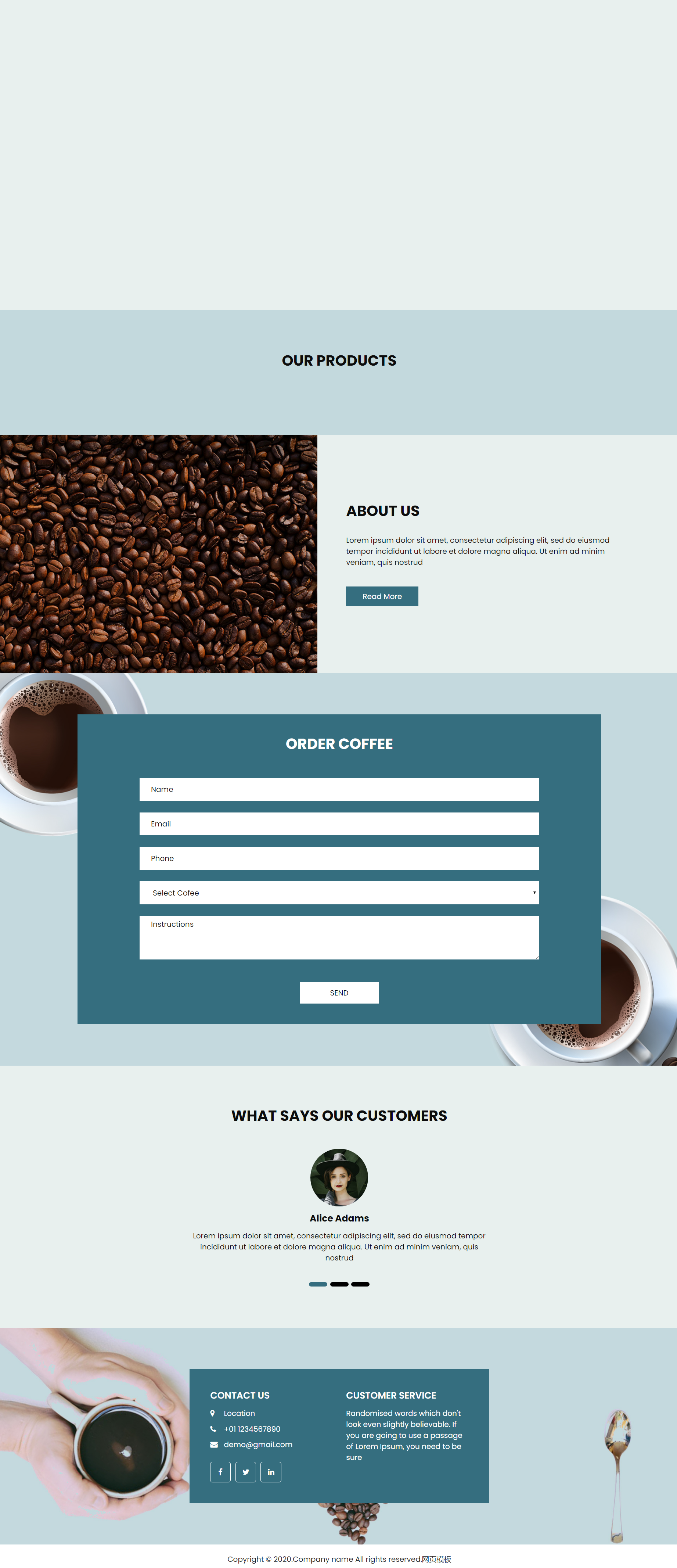 蓝色大气风格响应式咖啡甜点网页模板