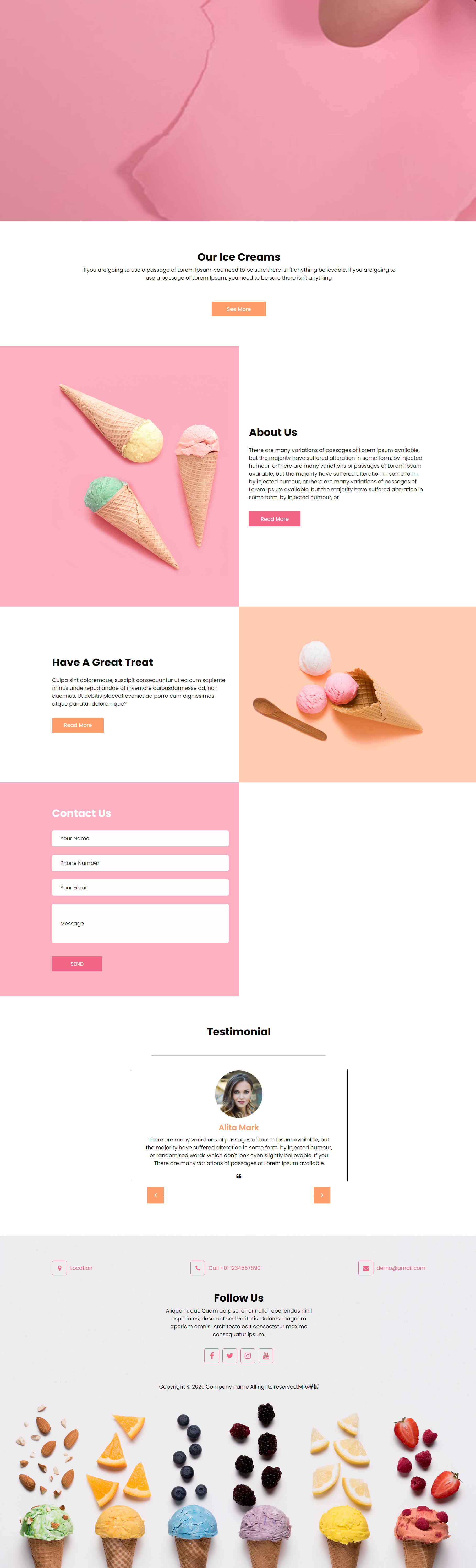 粉色简洁形式pc+wap甜美冰淇淋店网页模板代码