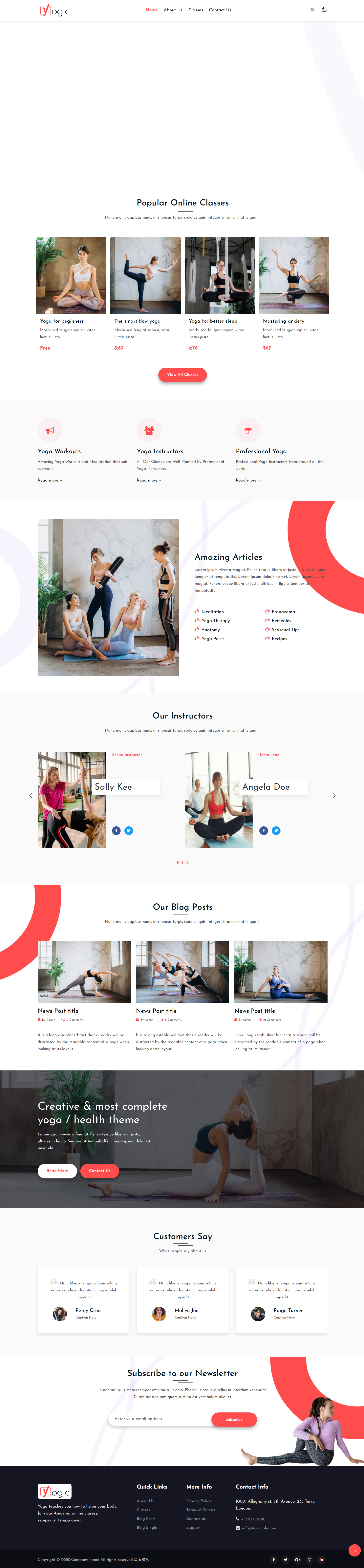 红色简洁风格响应式瑜伽锻炼课程网页模板