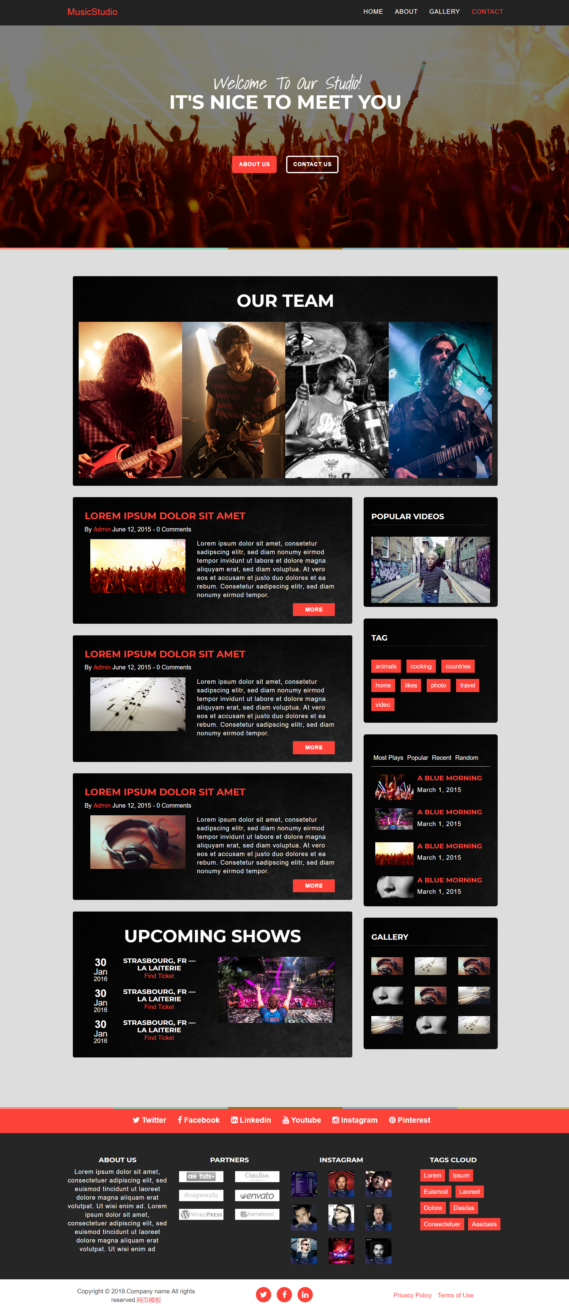 红色简洁风格响应式摇滚乐队演唱网页模板