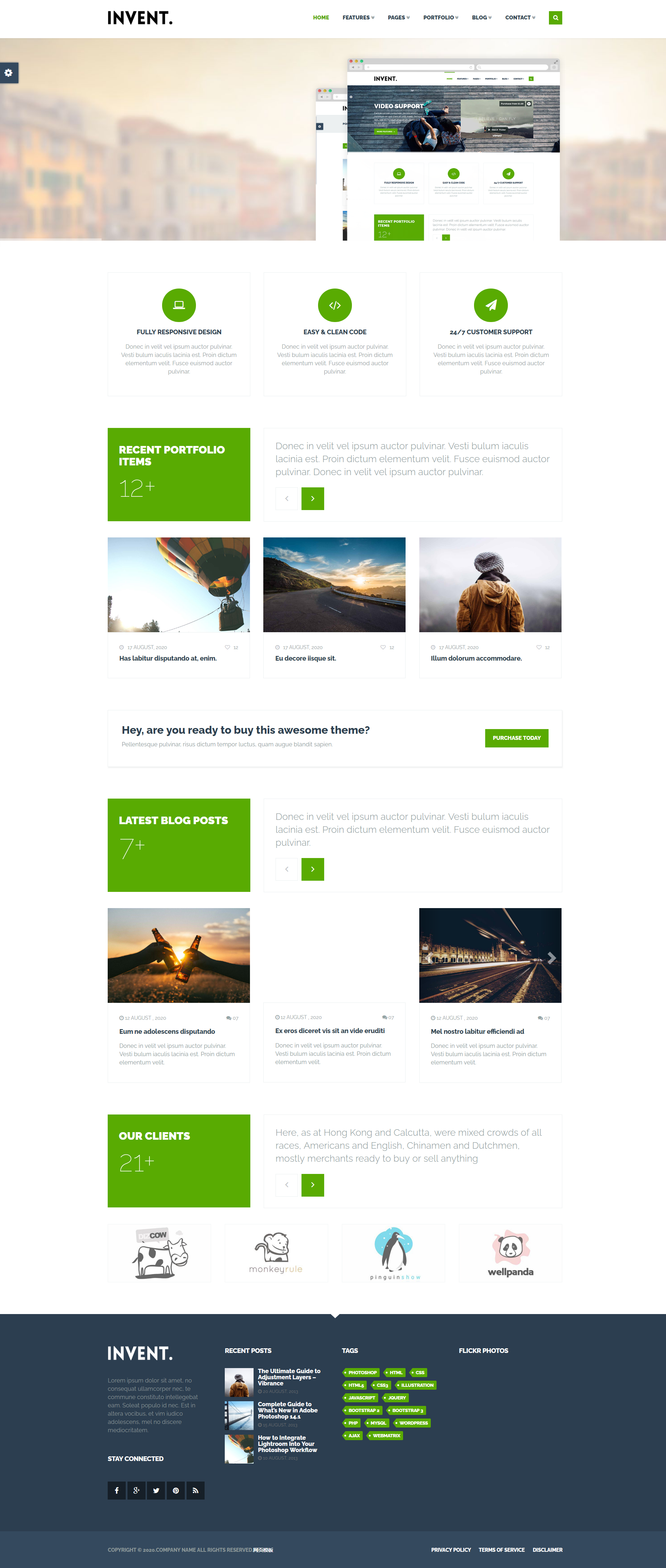 绿色简洁风格响应式免费博客主题网页模板