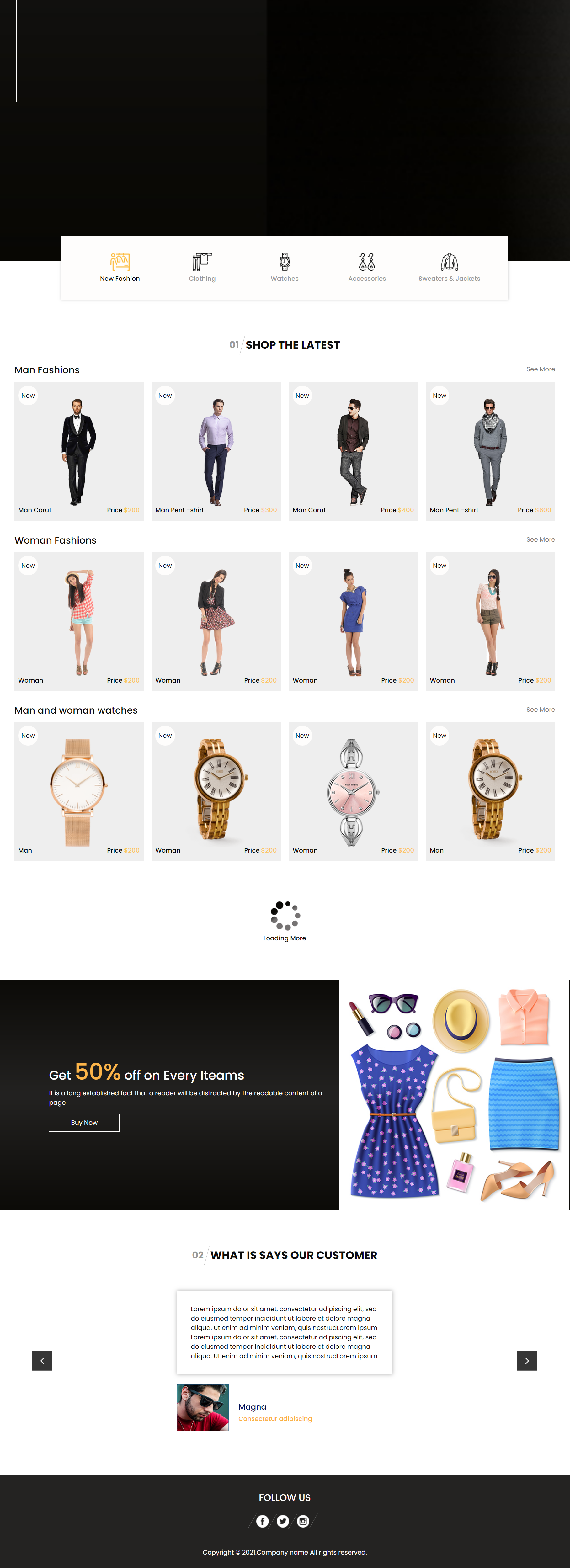 bootstrap黄色欧美样式时尚服装商城整站网页模板代码下载