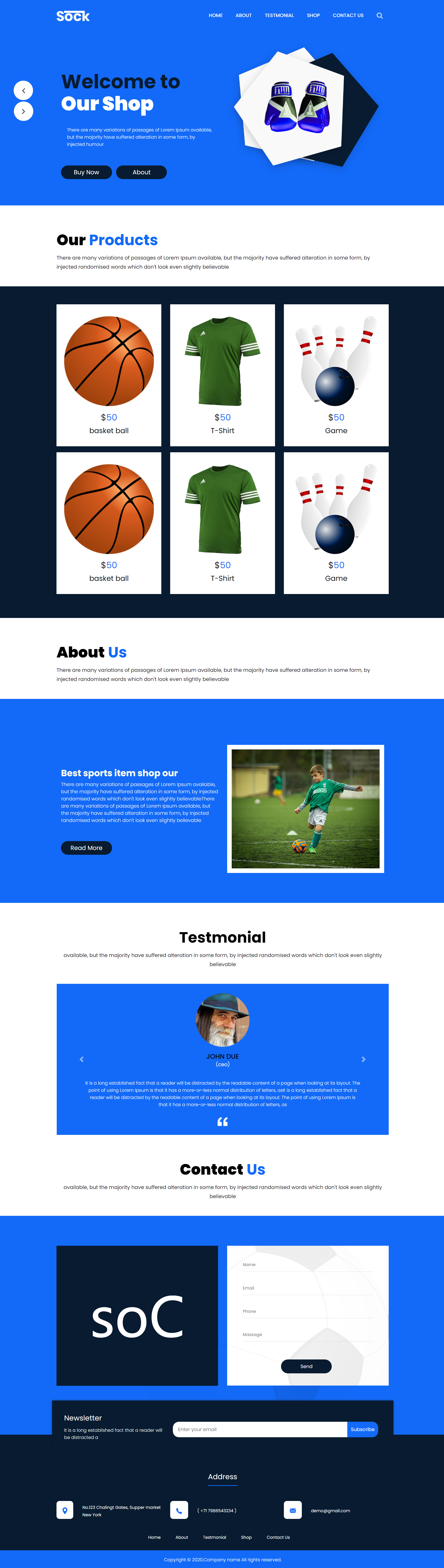 蓝色简洁风格响应式体育运动用品企业网站模板