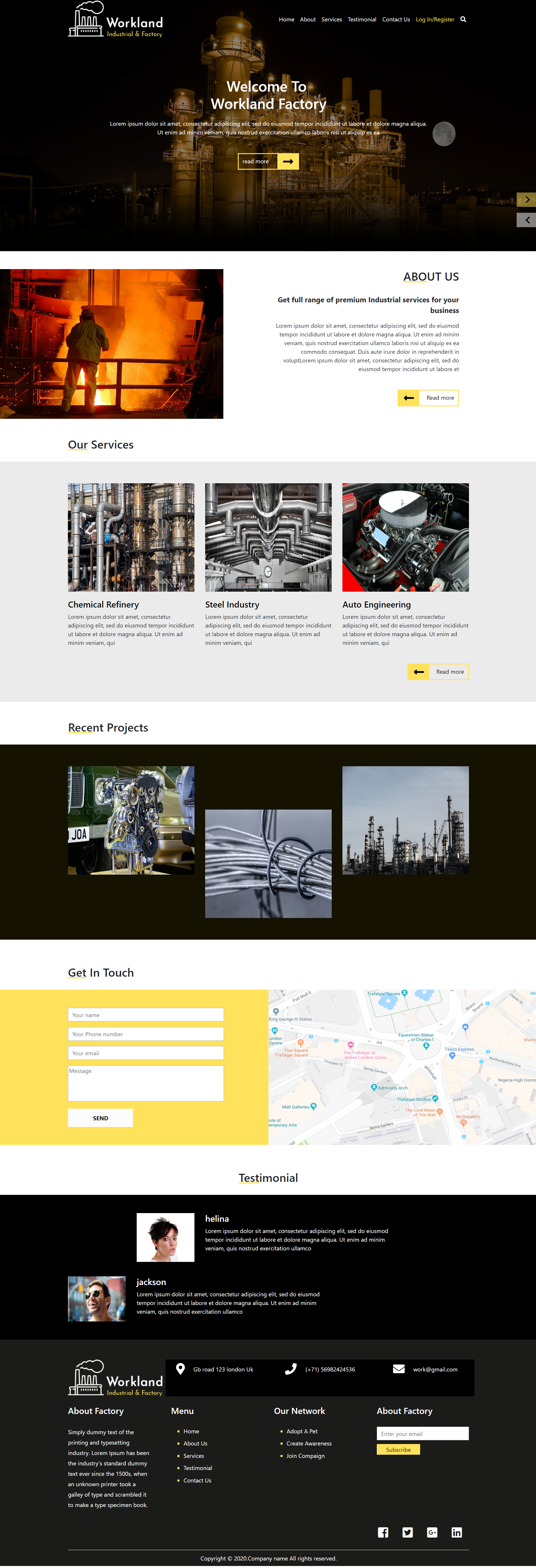 黄色大气风格响应式钢铁治炼工厂企业网站模板