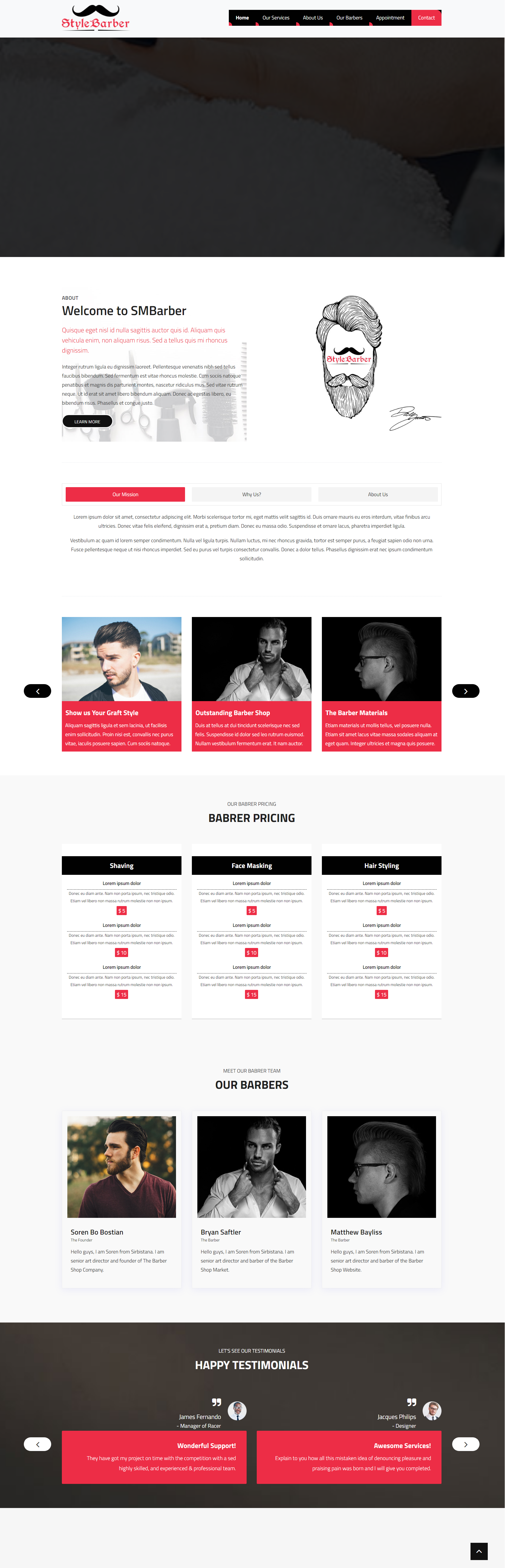 bootstrap红色宽屏样式男士发型设计企业网站模板代码下载