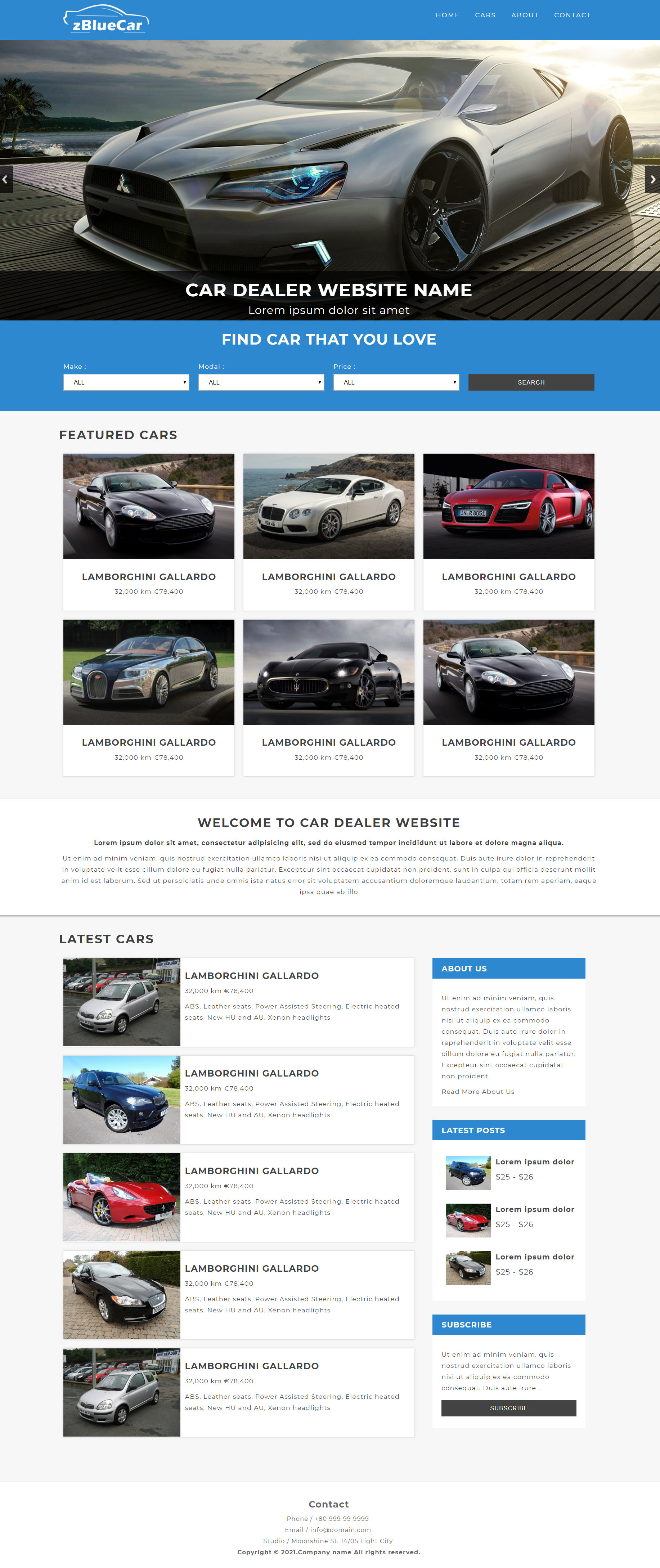 蓝色简洁风格响应式汽车之家信息企业网站模板