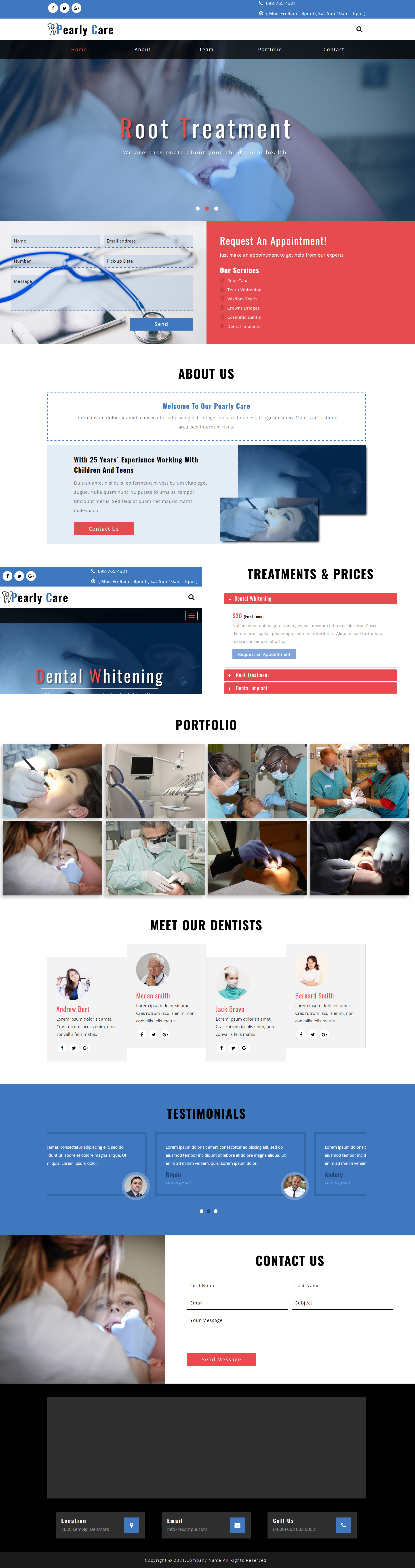 红色简洁风格响应式牙科诊所企业网站模板