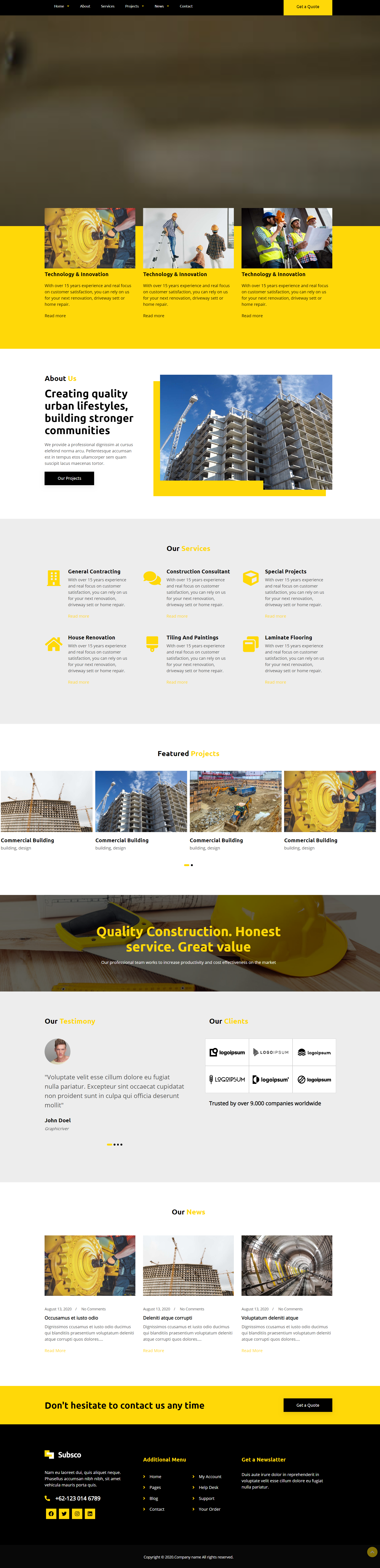 黄色简洁形式pc+wap隧道工程建筑企业网站模板代码