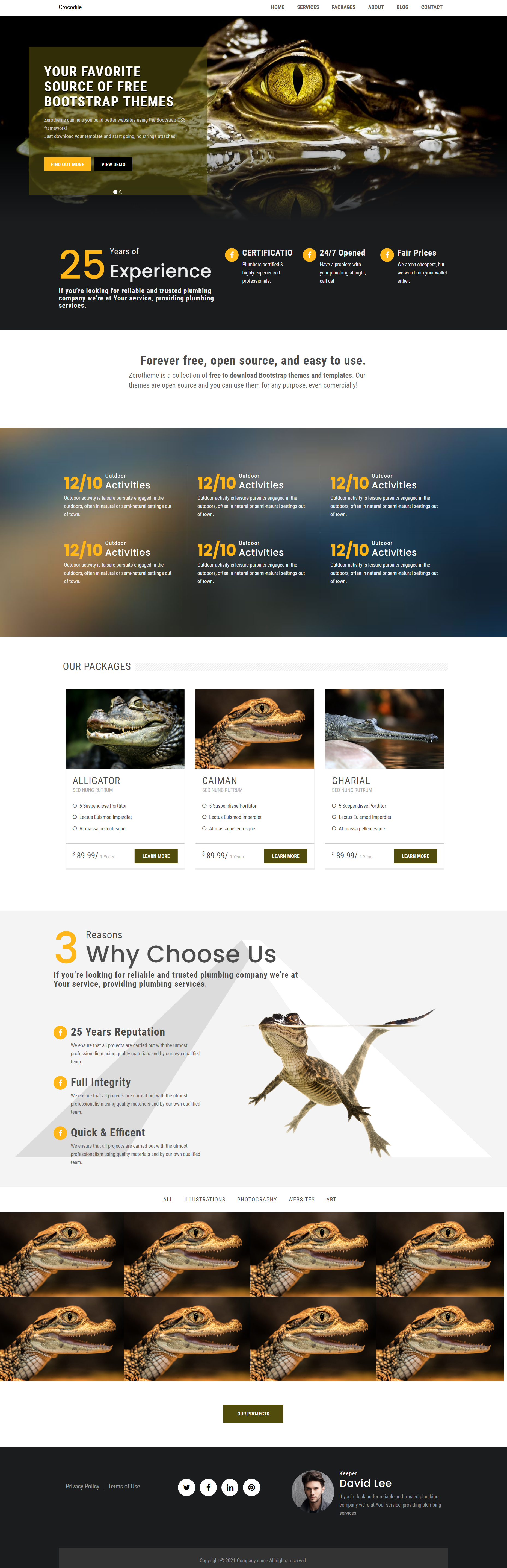 黄色大气风格响应式人工鳄鱼养殖企业网站模板