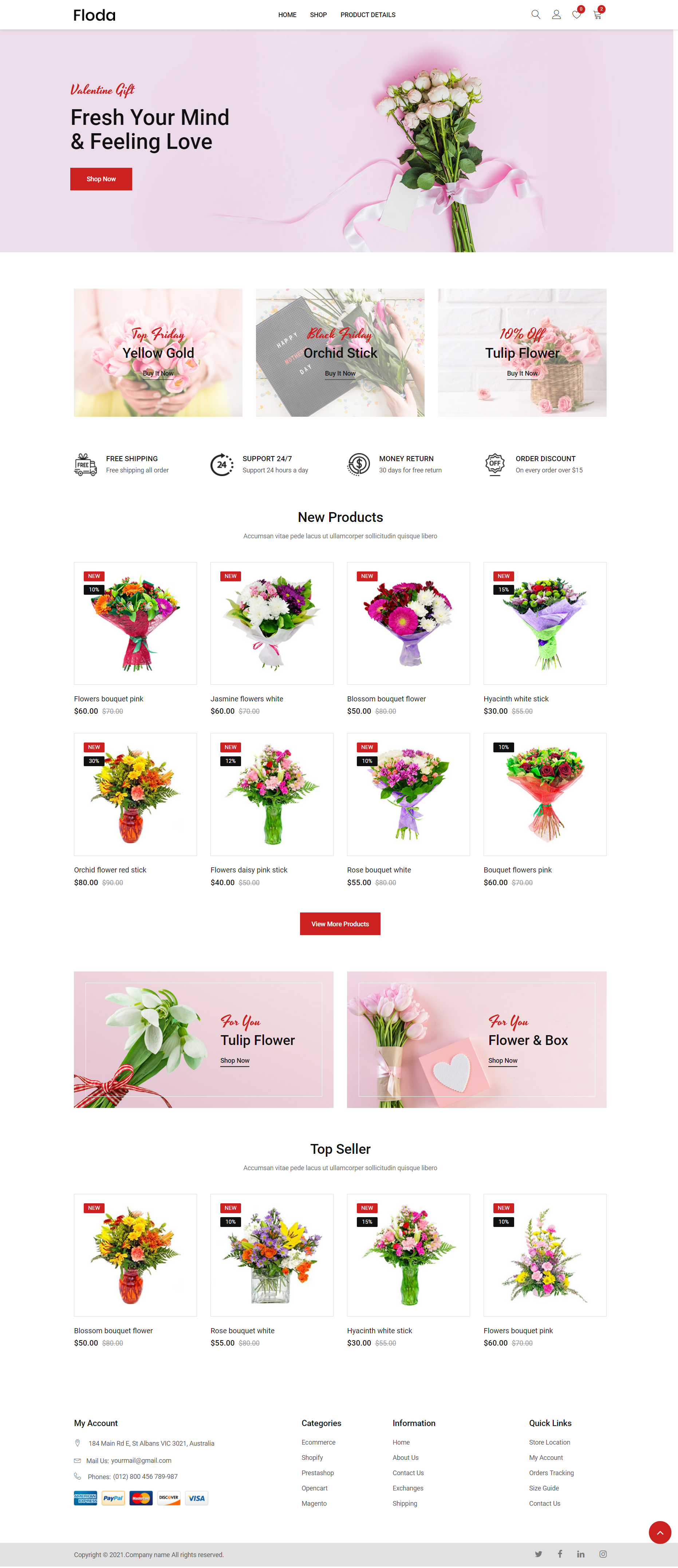 HTML粉色精美形式鲜花店在线企业网站模板代码