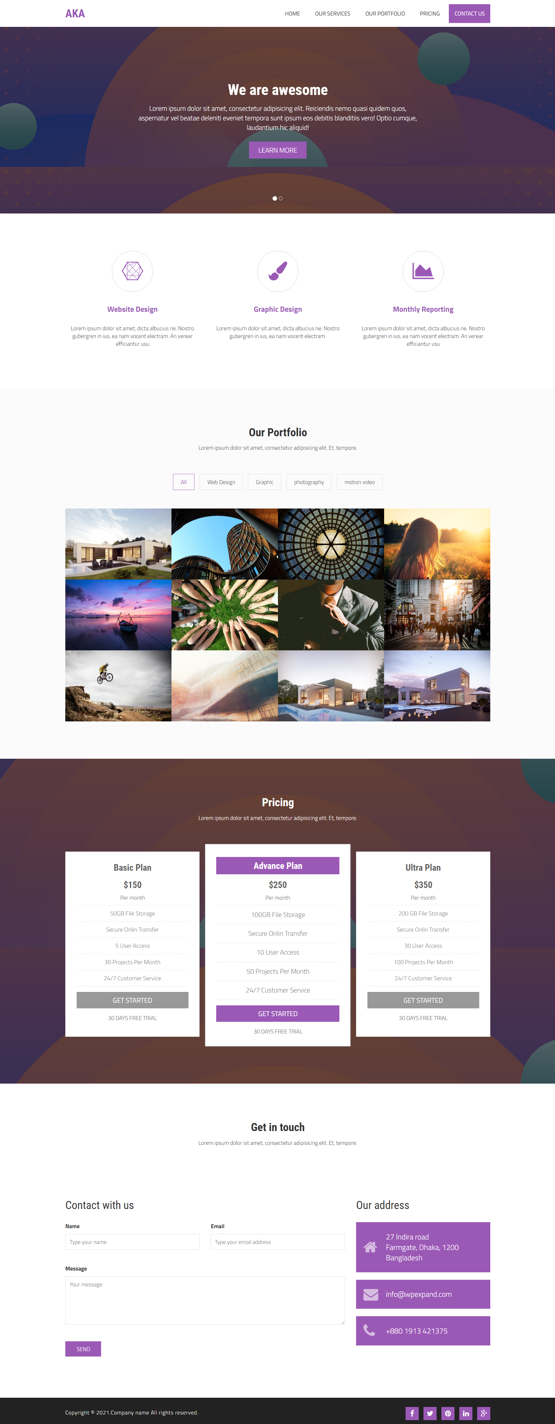 紫色简洁风格响应式项目案例展示企业网站模板