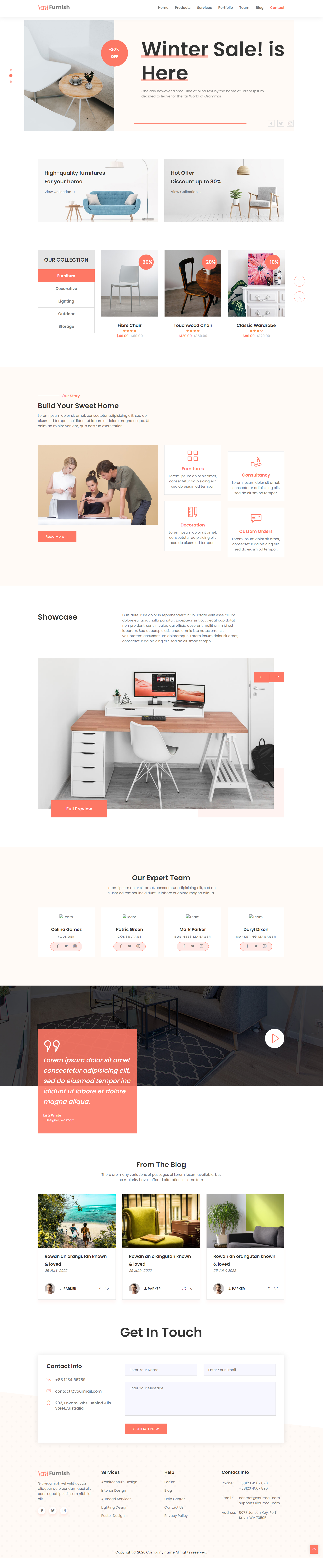 橙色简洁风格响应式品质家具办公桌企业网站模板
