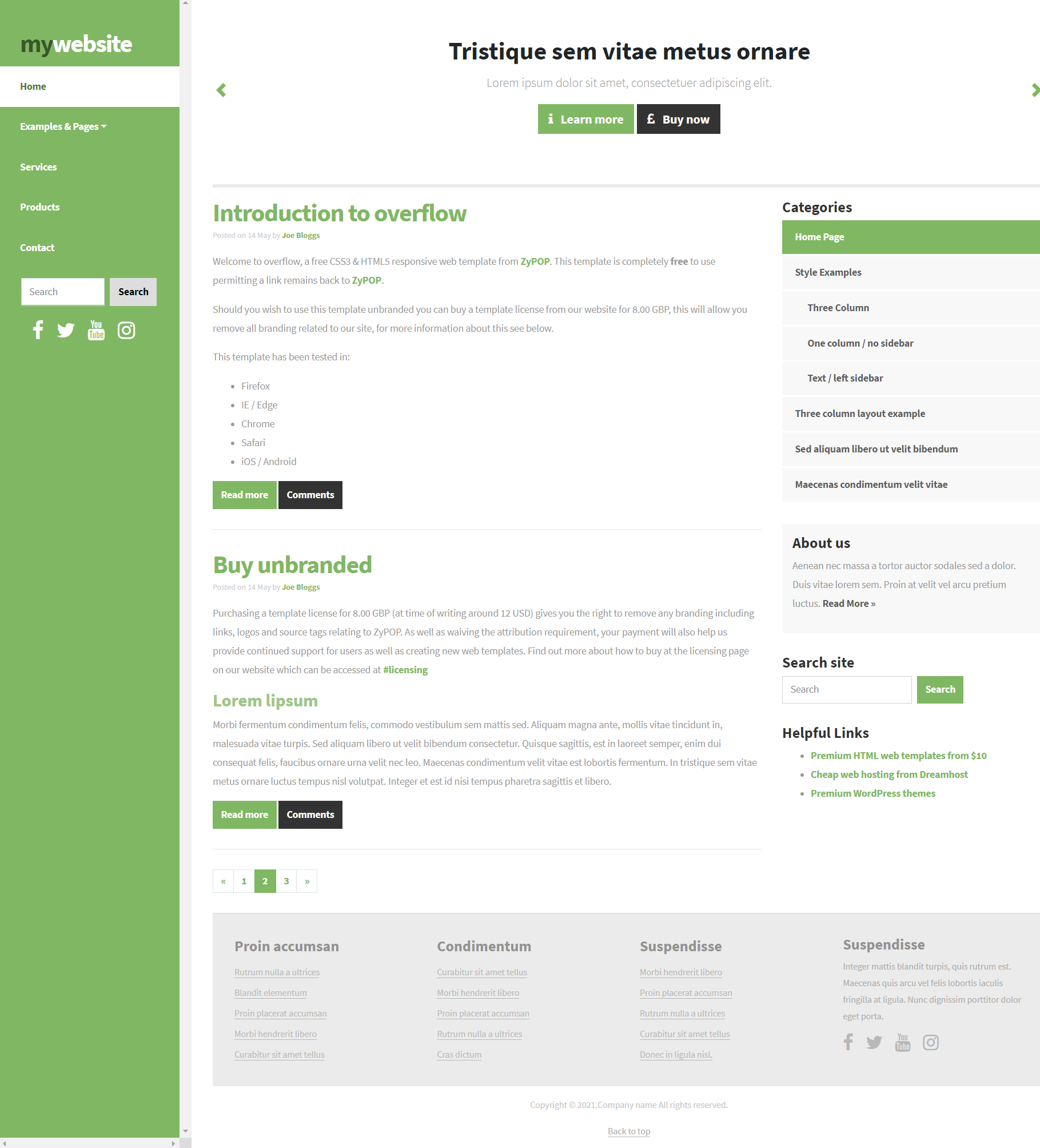 HTML绿色实用形式左栏博客网站模板代码