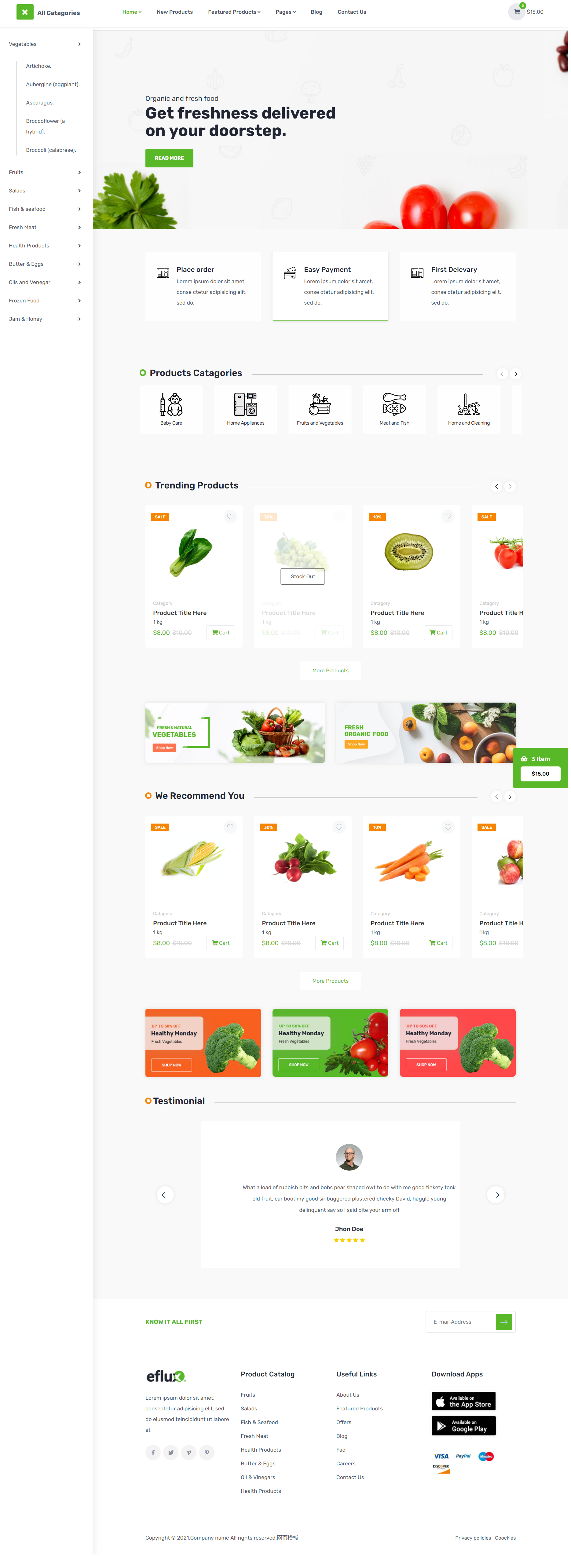 HTML绿色精美形式新鲜果蔬超市企业网站模板代码