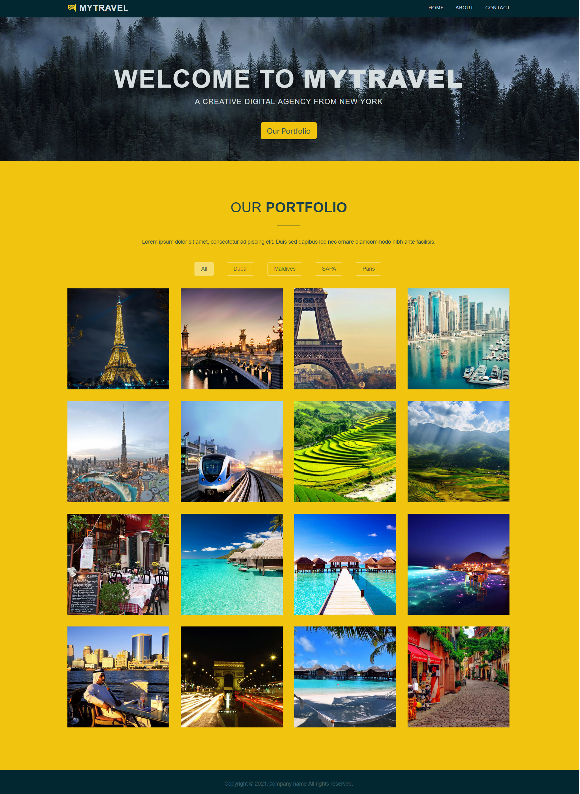 HTML黄色实用形式旅游风景图片企业网站模板代码