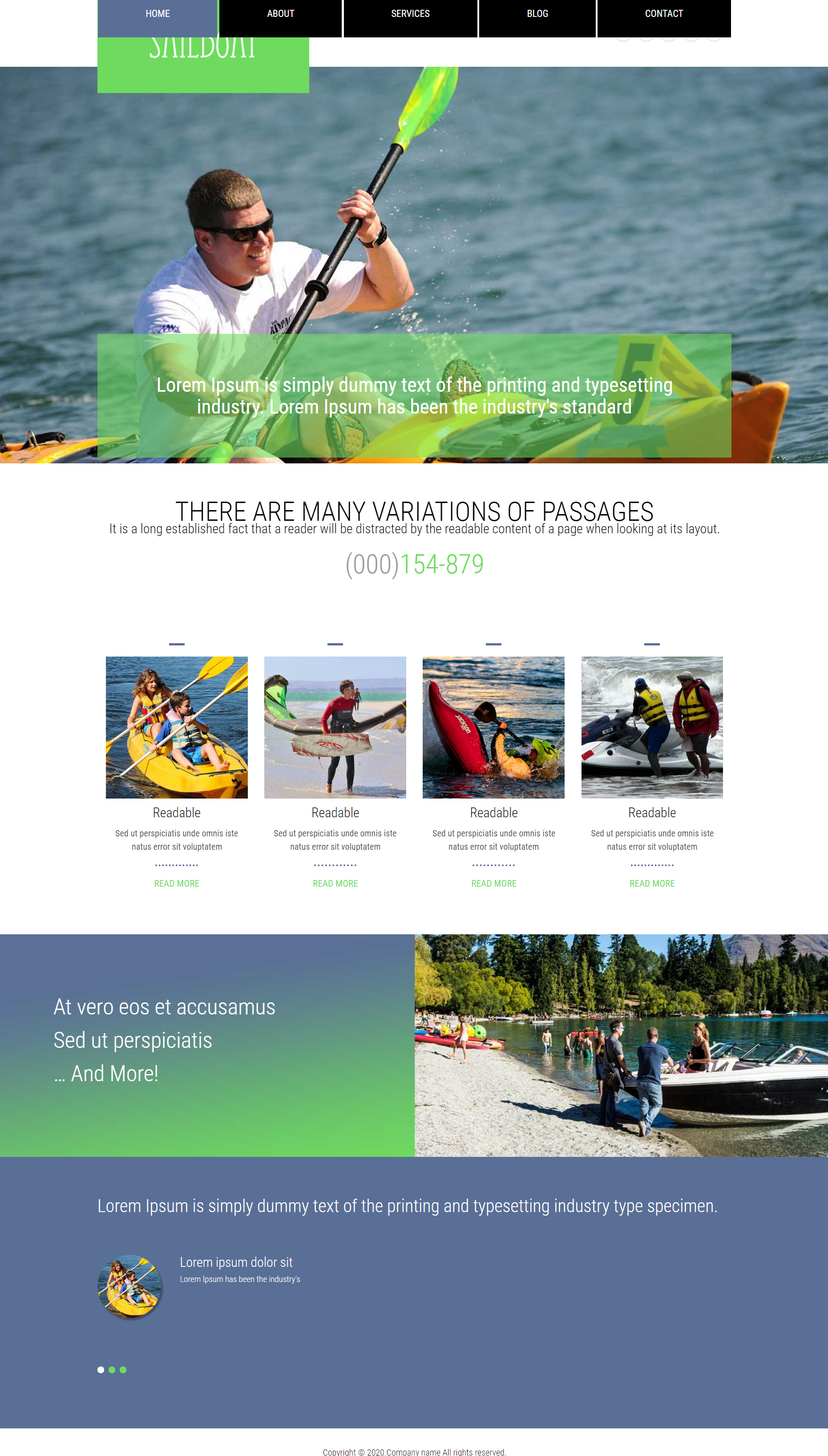 绿色大气风格响应式户外划船企业网站模板