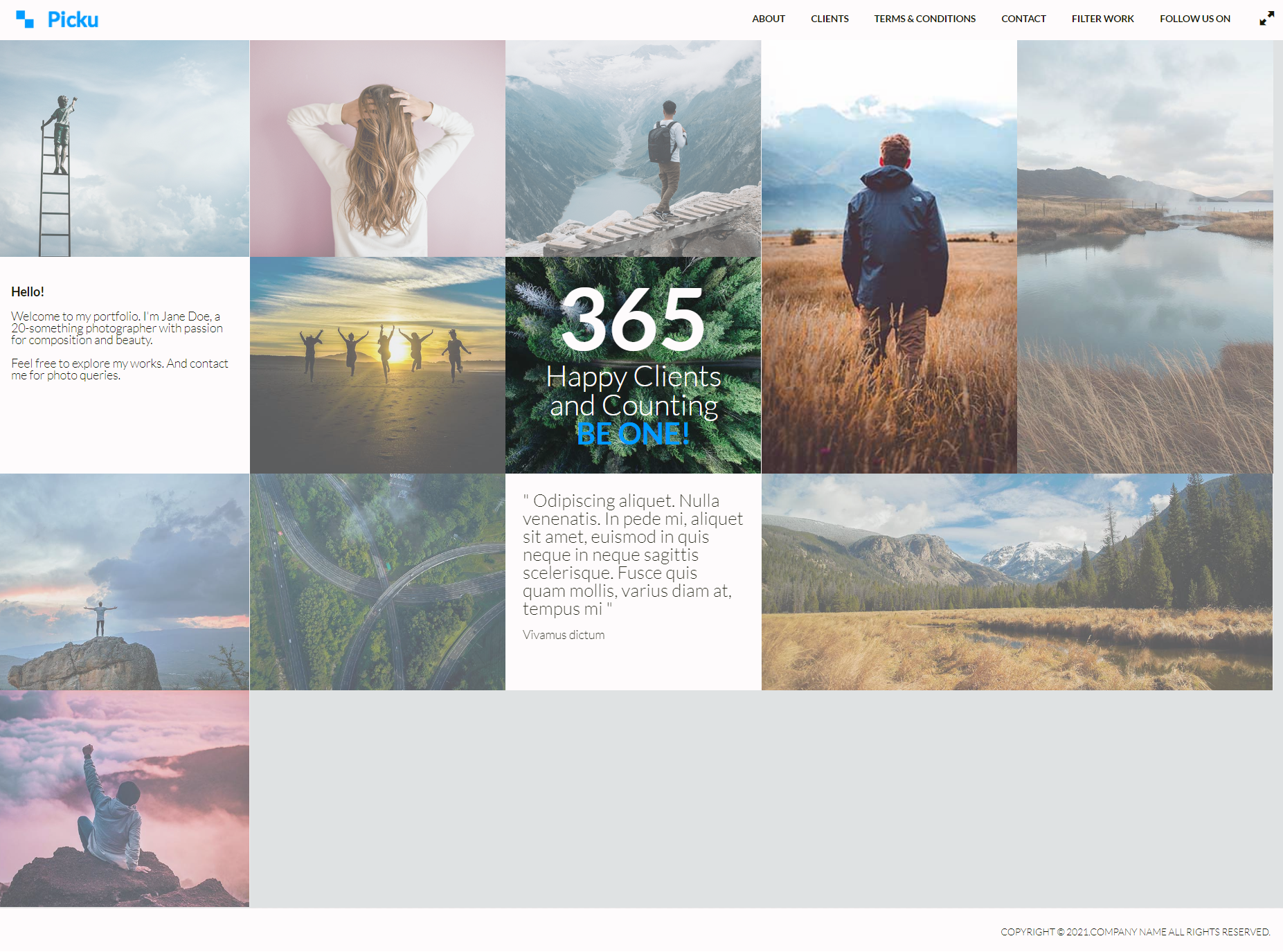 蓝色简约风格响应式旅行相册企业网站模板