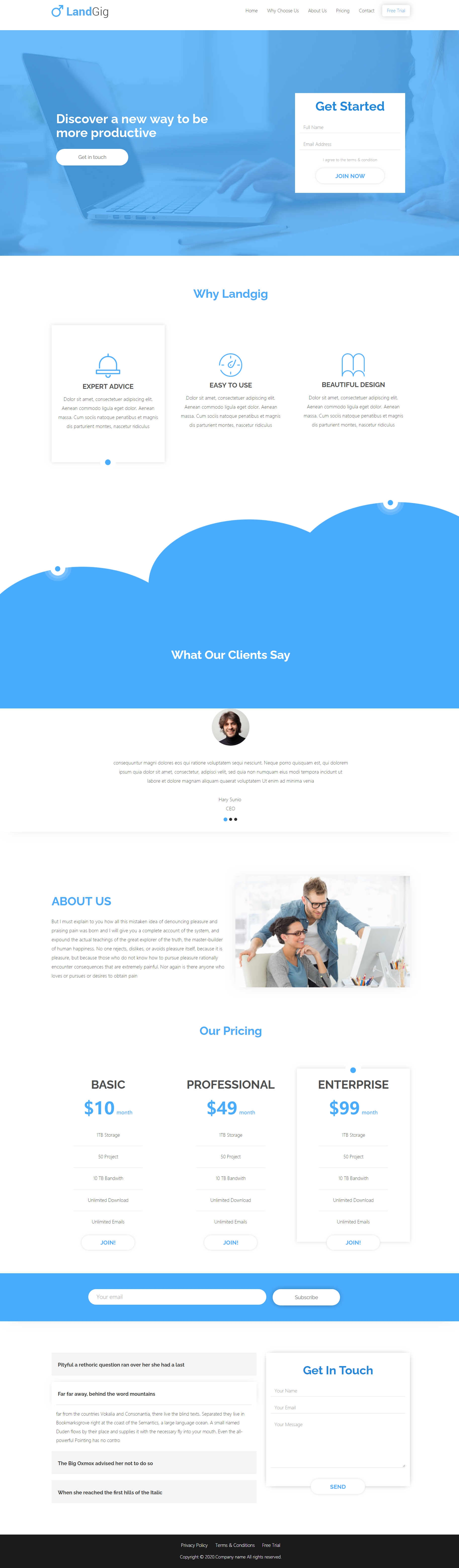 蓝色简洁风格响应式软件付费企业网站模板