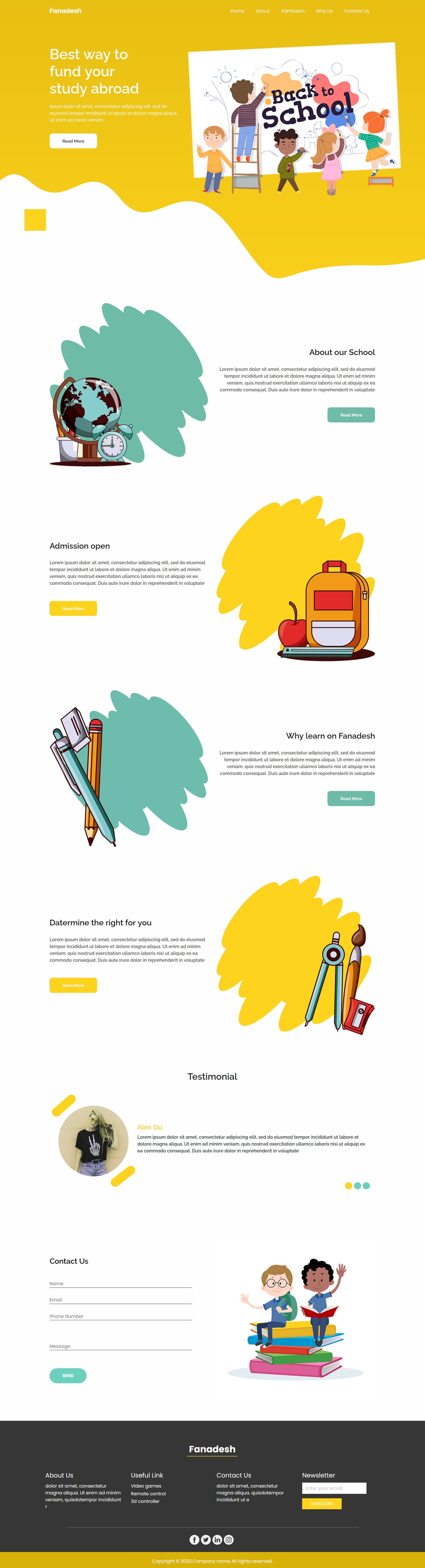 黄色卡通风格响应式幼教美术培训企业网站模板