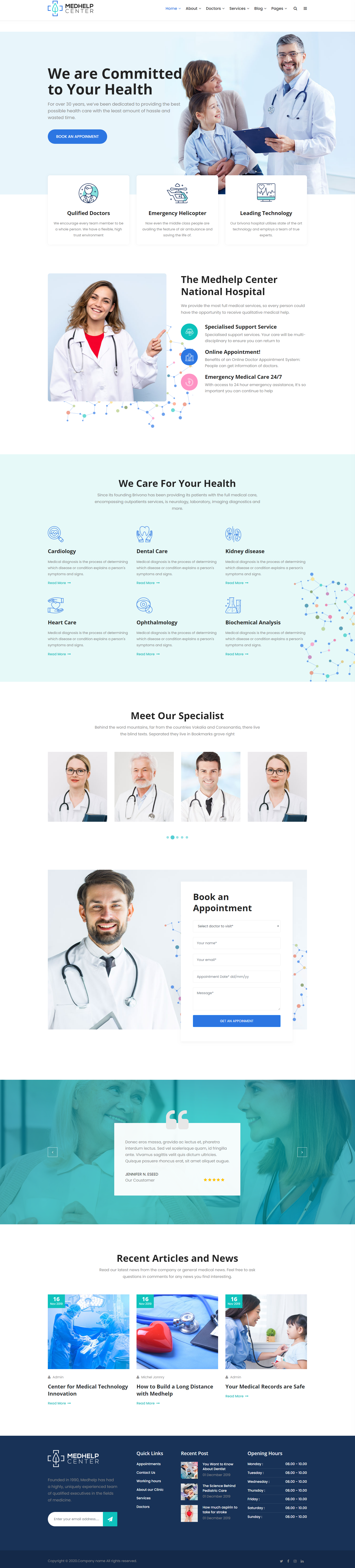 HTML蓝色实用形式医疗保健中心企业网站模板代码