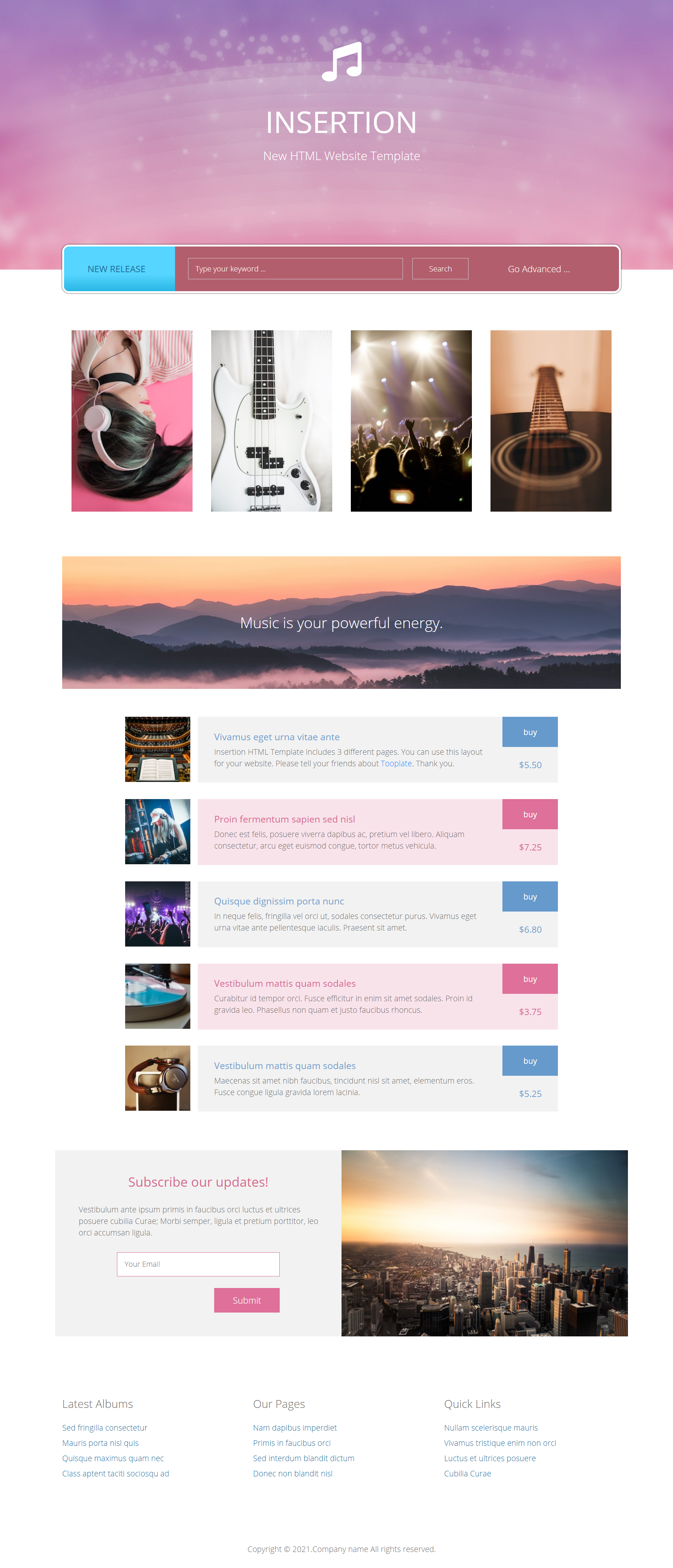 粉色简洁形式pc+wap炫彩音乐会企业网站模板代码