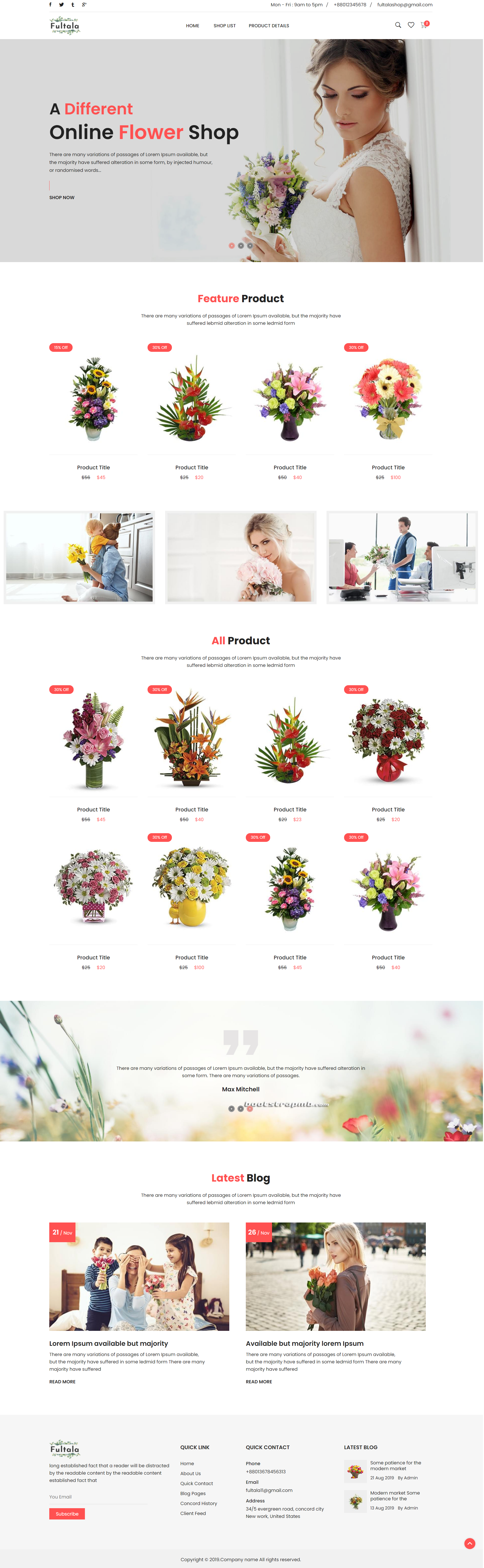 HTML红色实用形式线上鲜花店铺企业网站模板代码