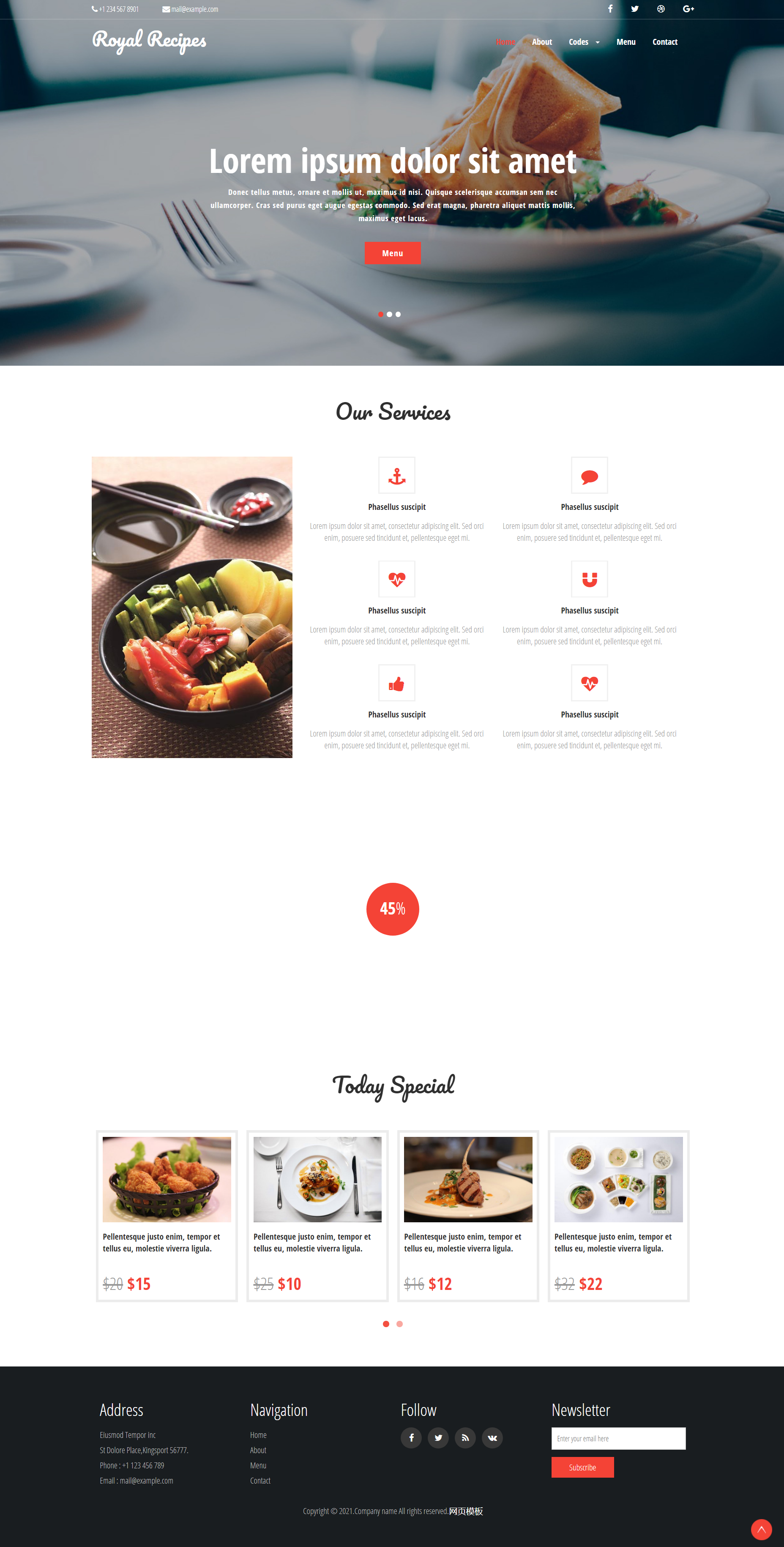 红色简洁风格响应式自助餐美食企业网站模板