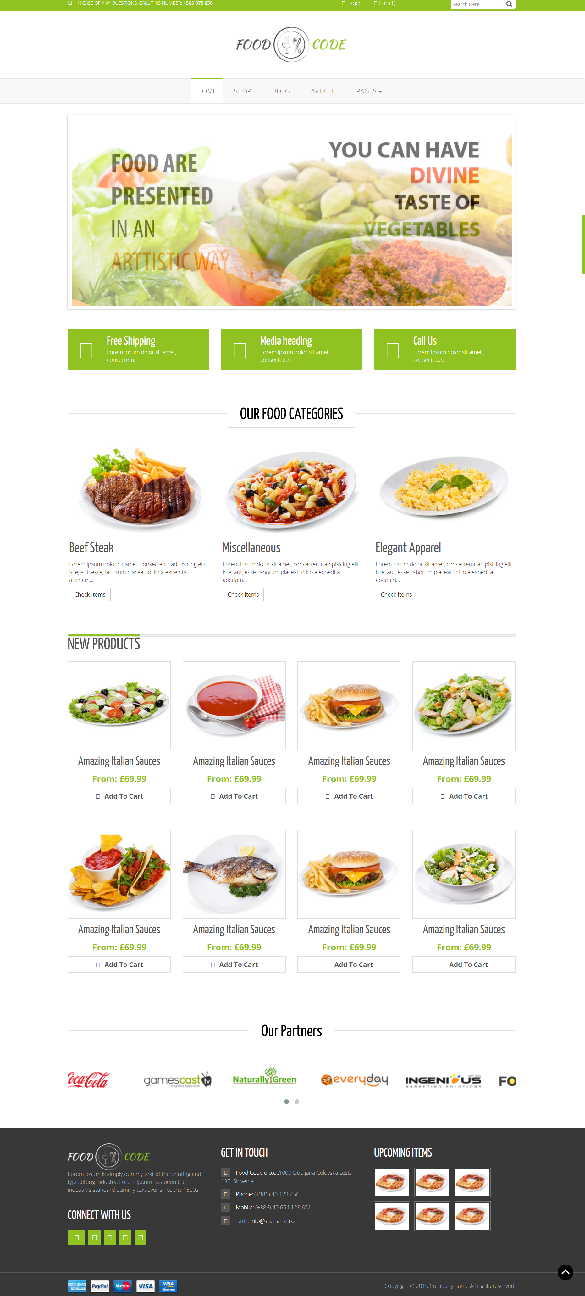 HTML绿色实用形式西餐厅美食外卖企业网站模板代码