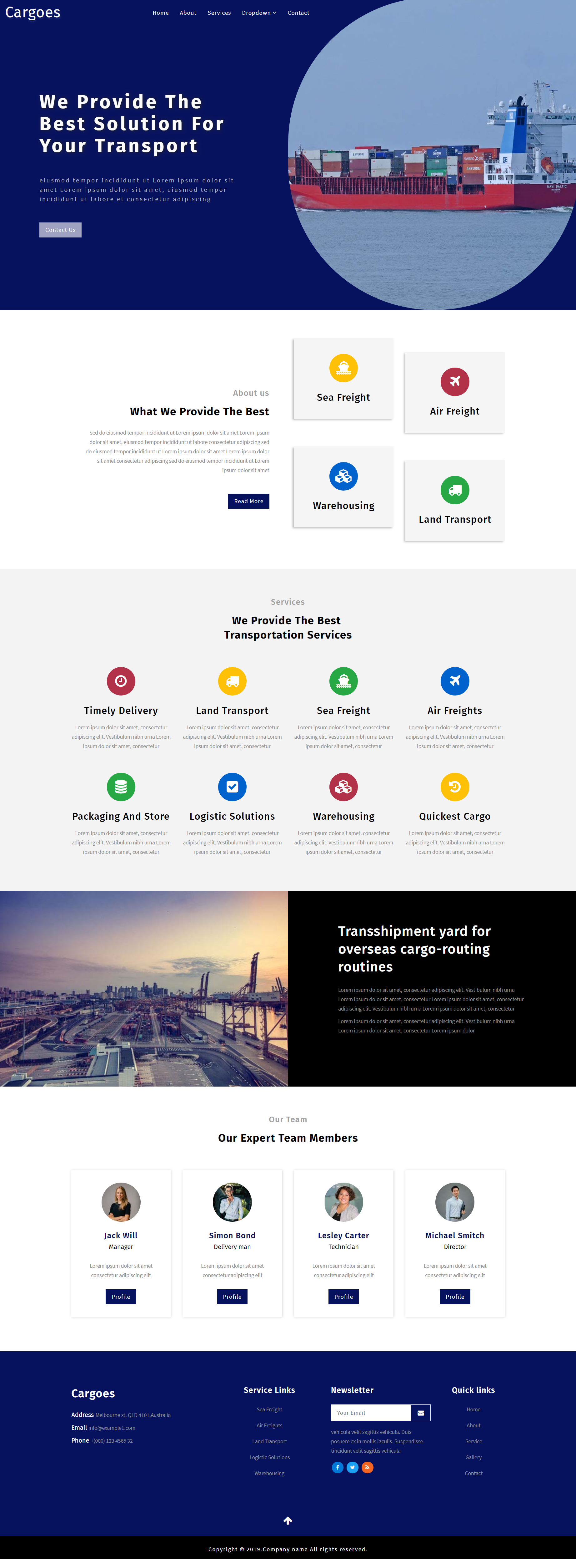 蓝色简洁风格响应式港口货物企业网站模板