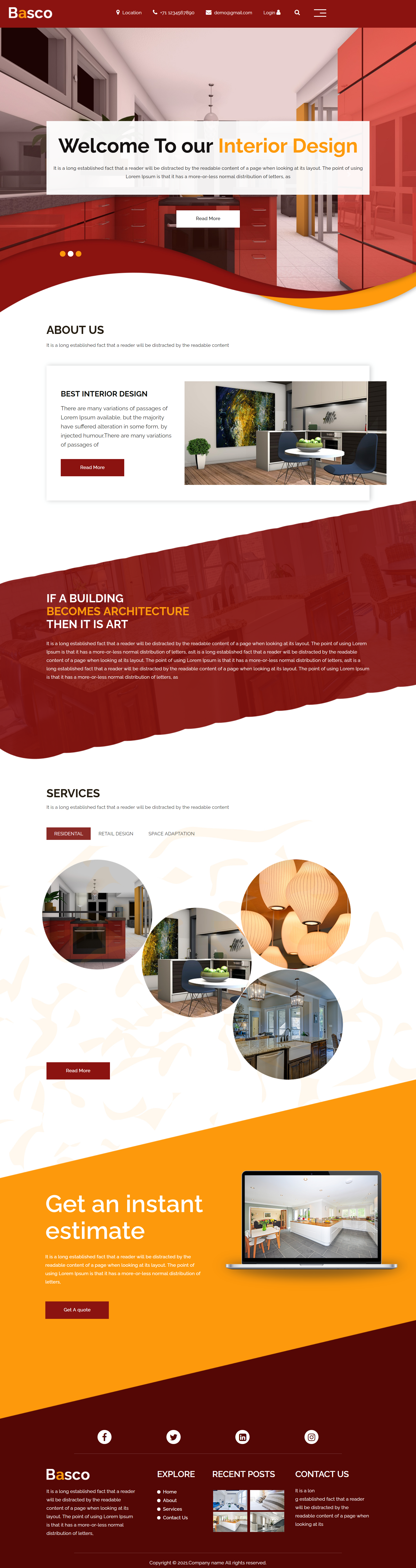 红色简洁风格响应式高端室内设计企业网站模板