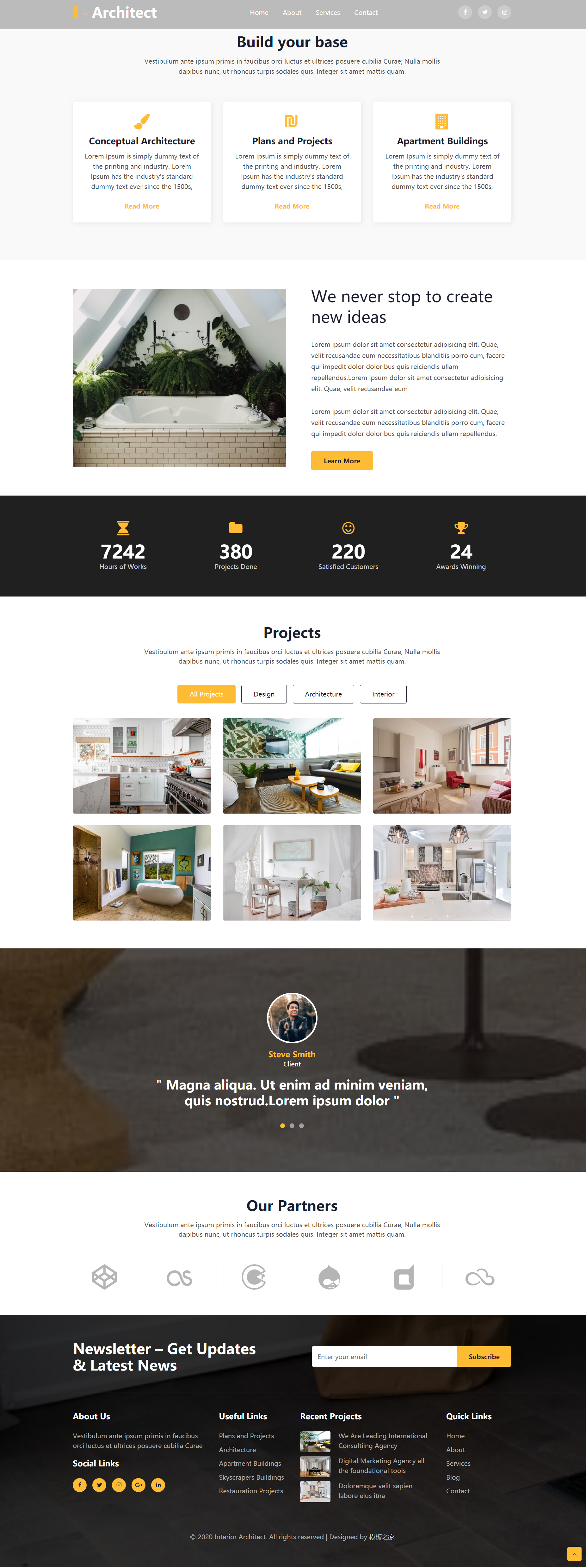 黄色简洁风格响应式室内设计企业网页模板