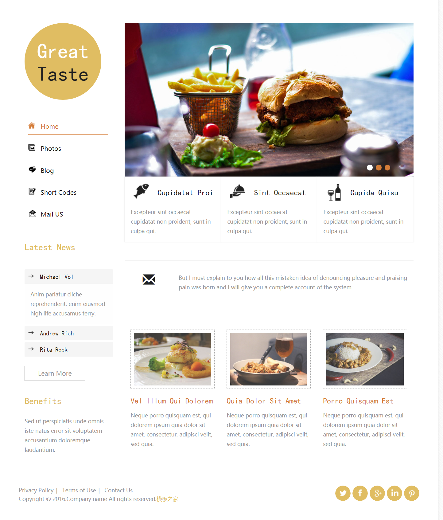 黄色简洁风格响应式快餐店企业网站模板