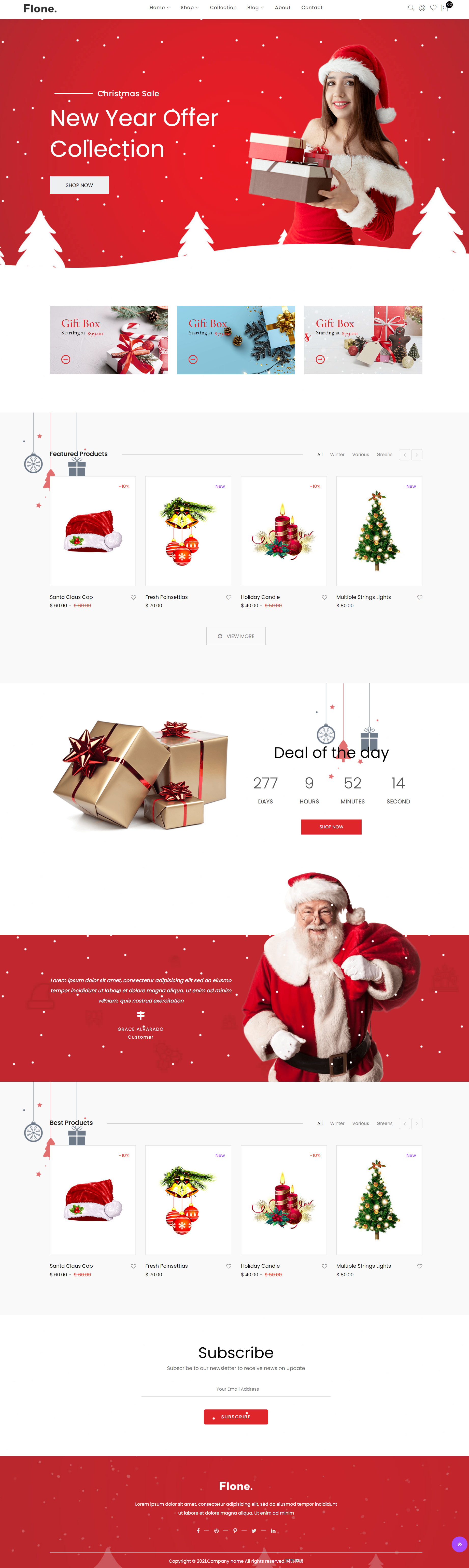 红色简洁风格响应式新年圣诞节企业网站模板
