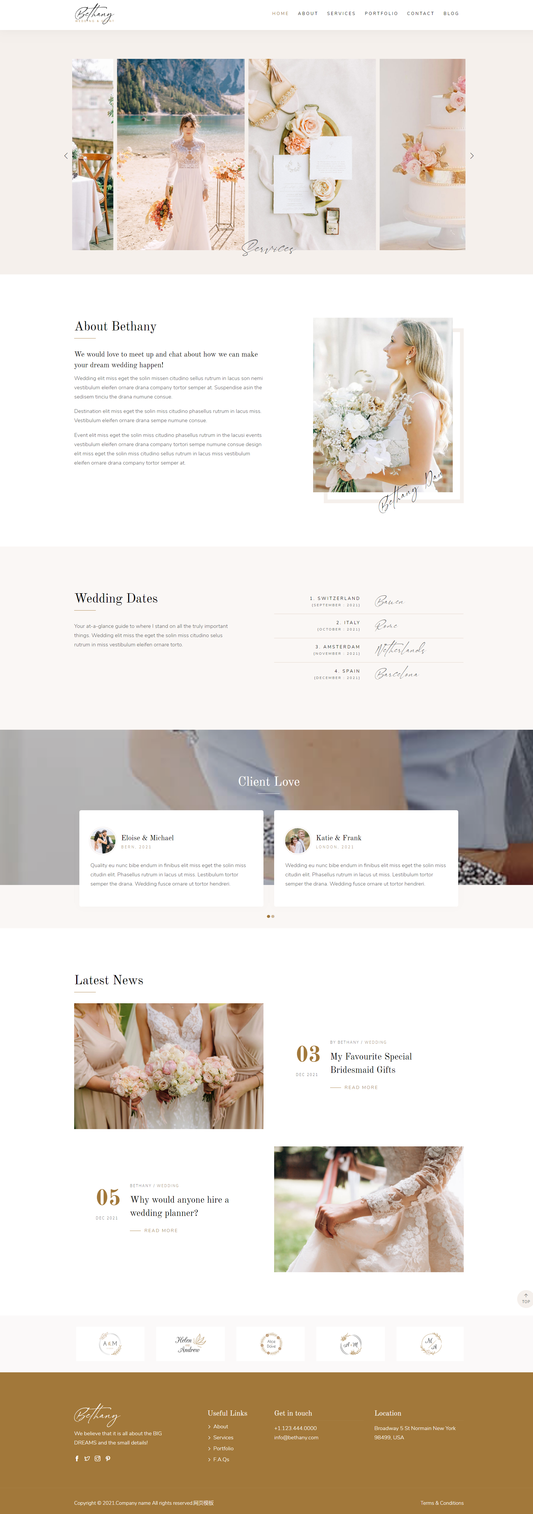 HTML棕色实用形式婚礼活动策划企业网站模板代码