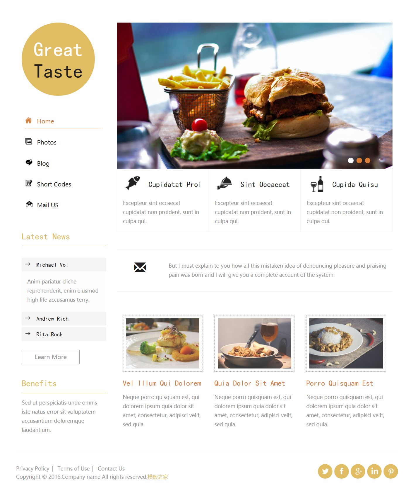 红色简洁风格响应式美食快餐店企业网站模板