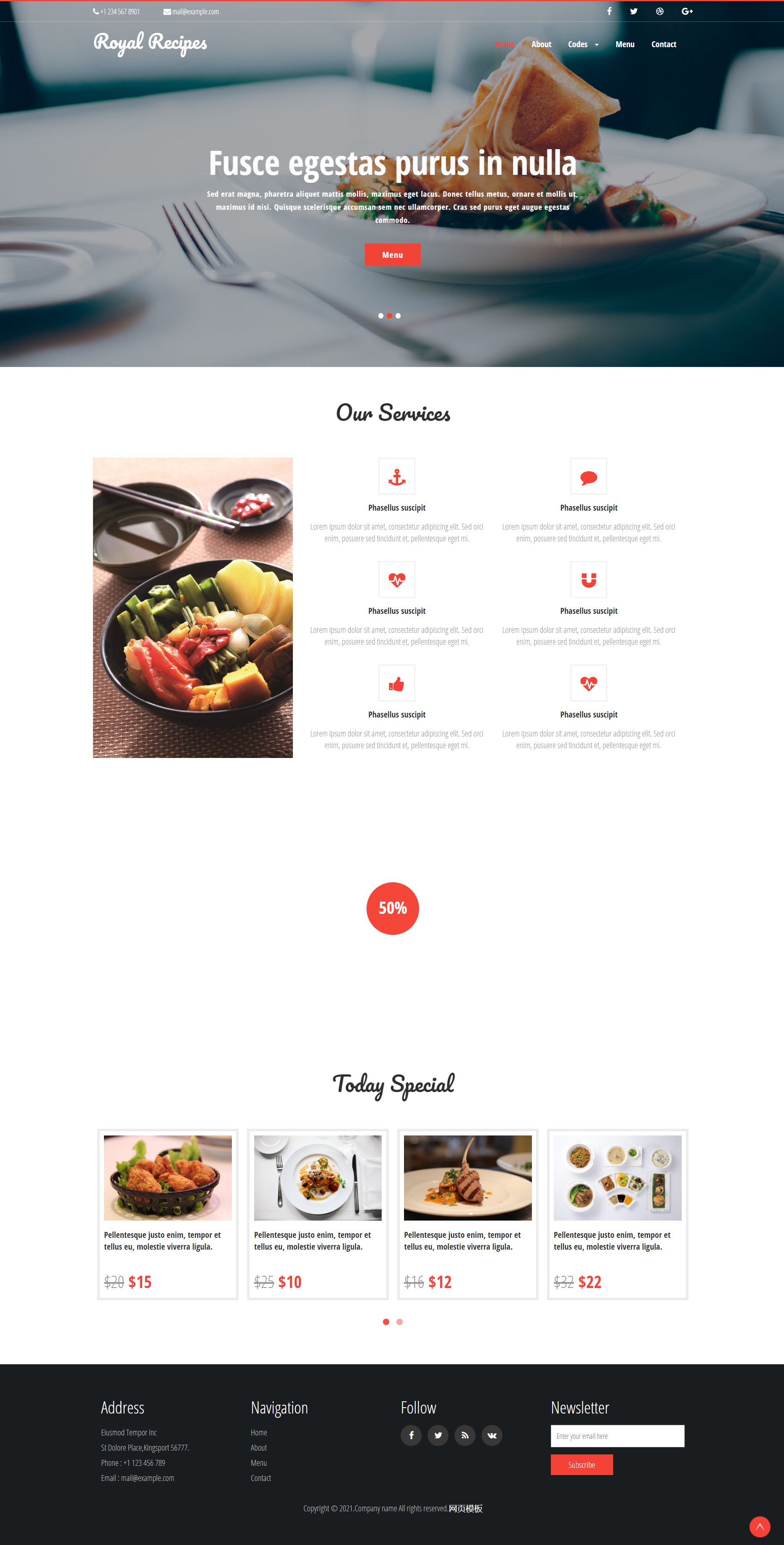红色简约风格响应式自助餐餐饮企业网站模板
