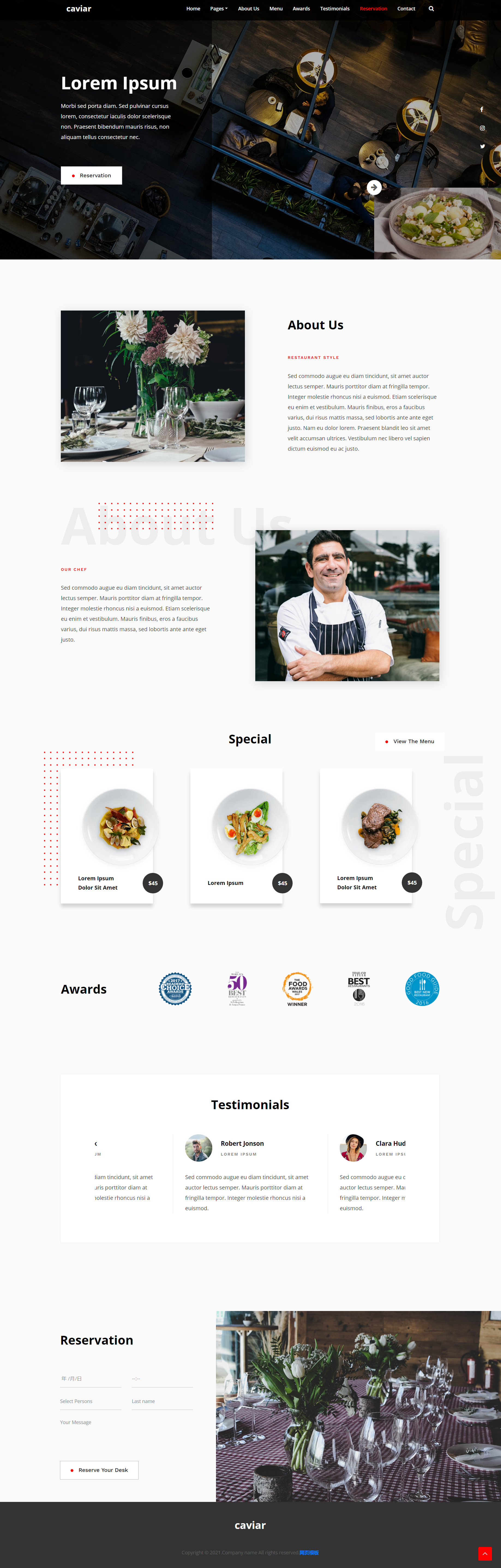 红色简洁风格响应式餐饮公司菜品企业网站模板