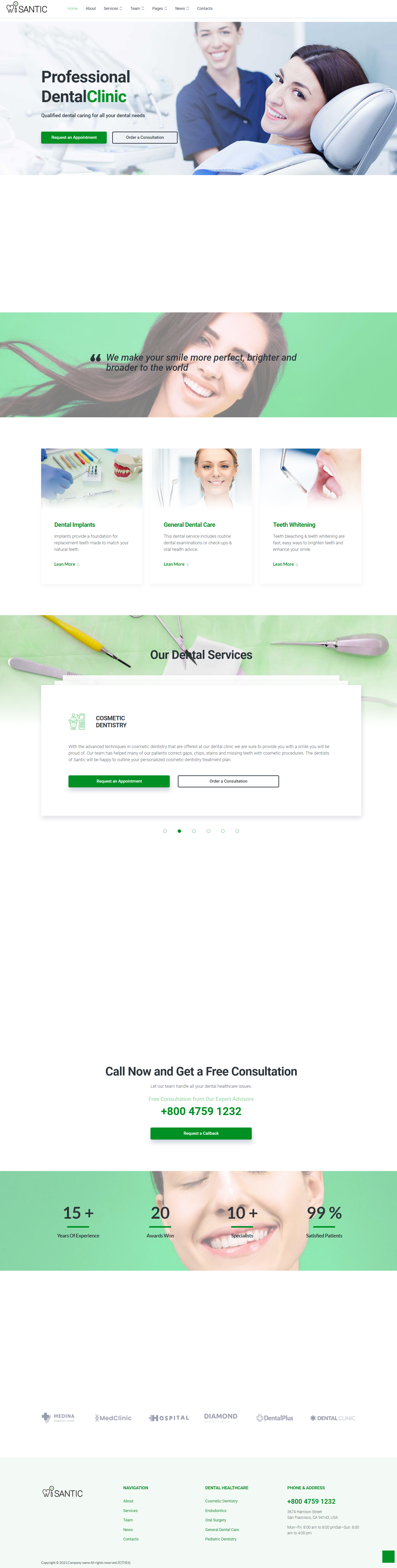 HTML5绿色宽屏样式牙科整形医院企业网站模板代码下载