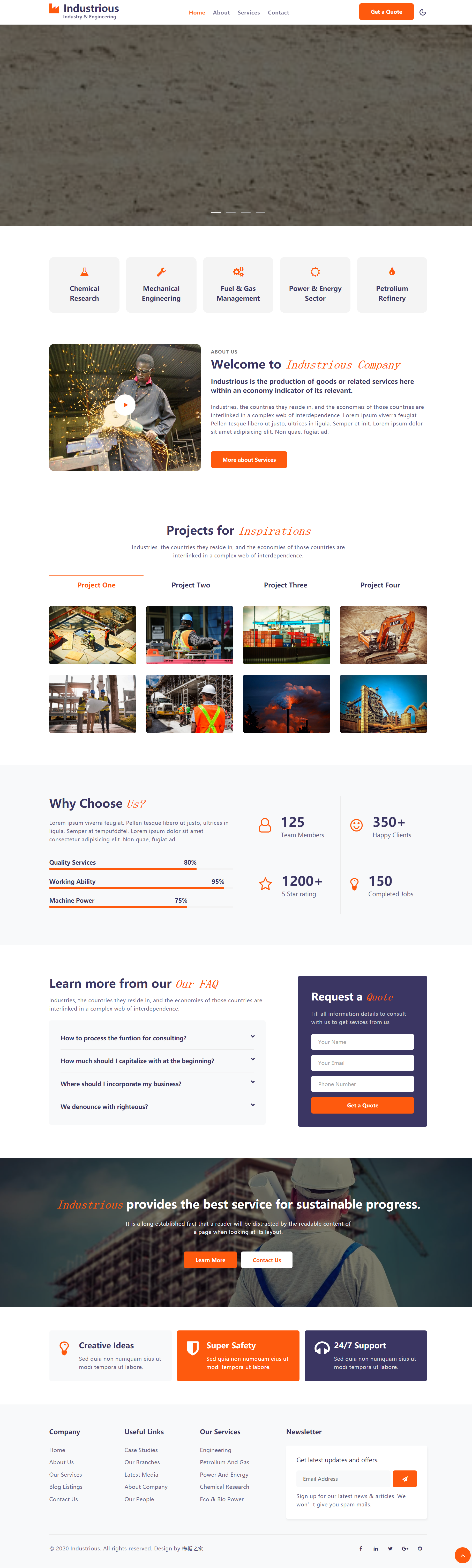 橙色简洁风格响应式建筑工程企业网页模板