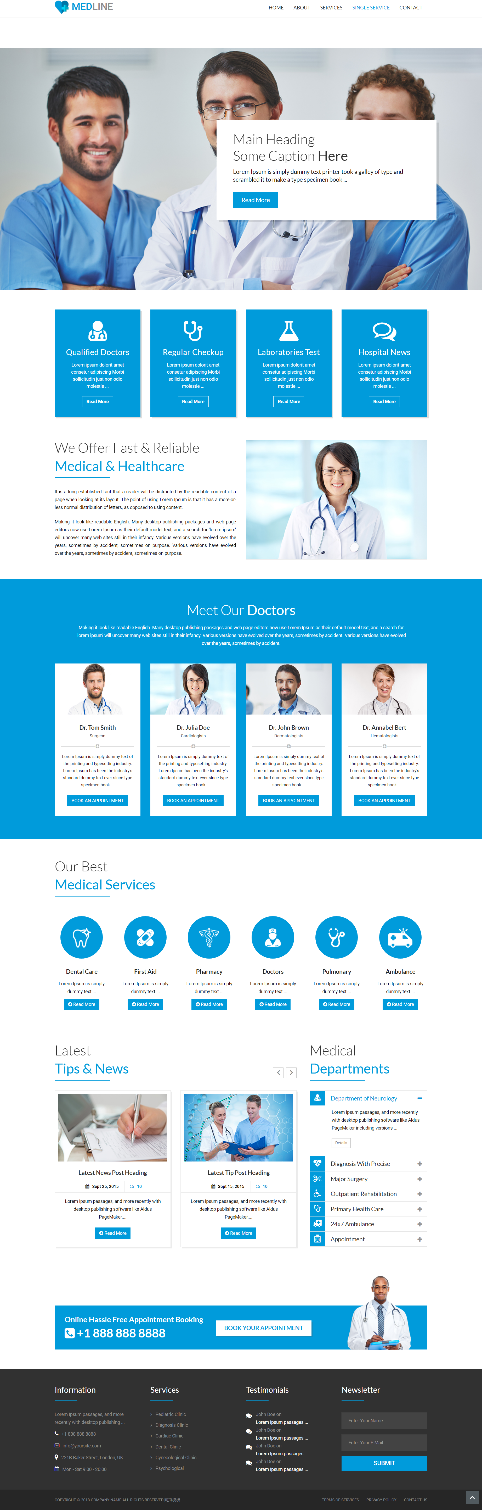 蓝色简洁风格响应式医疗健康企业网站模板